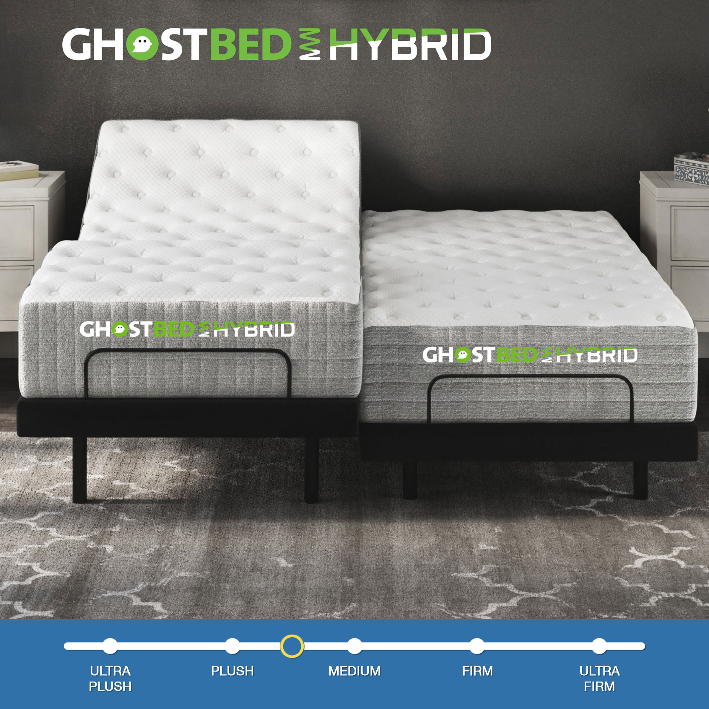 Ghostbed Hybrid 12" Medium-Plush Mattress with Luxury Adjustable Base