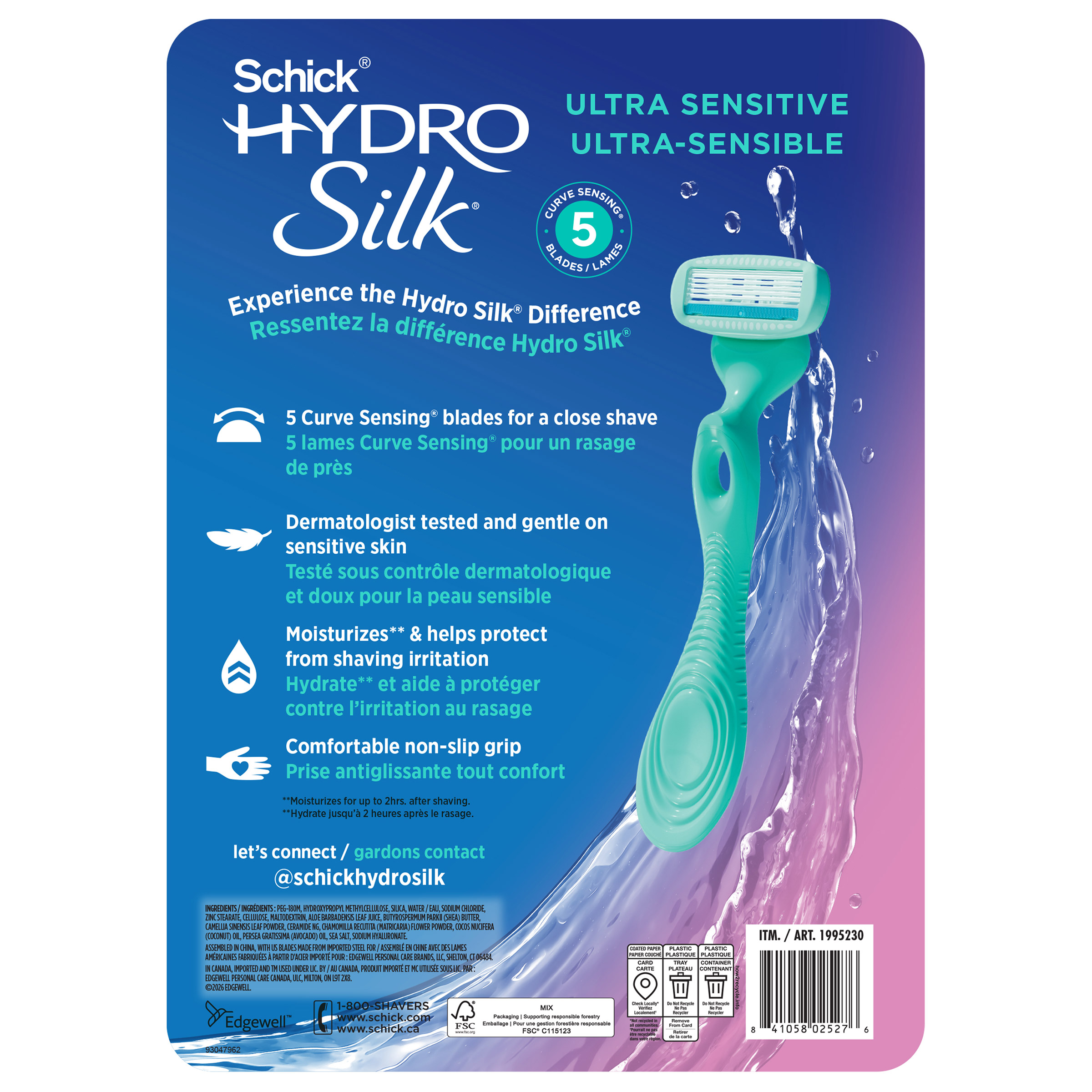 Schick Hydro Silk Ultra Sensitive Razor + 11 Cartridges | Costco