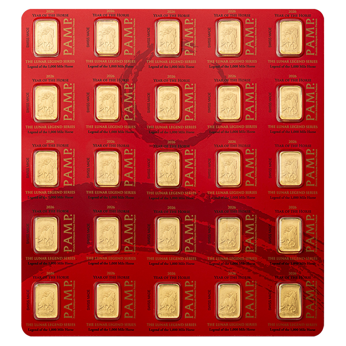 25 Gram PAMP Suisse Lunar Legends 1,000 Mile Horse Multigram Gold Bar (New in Assay)