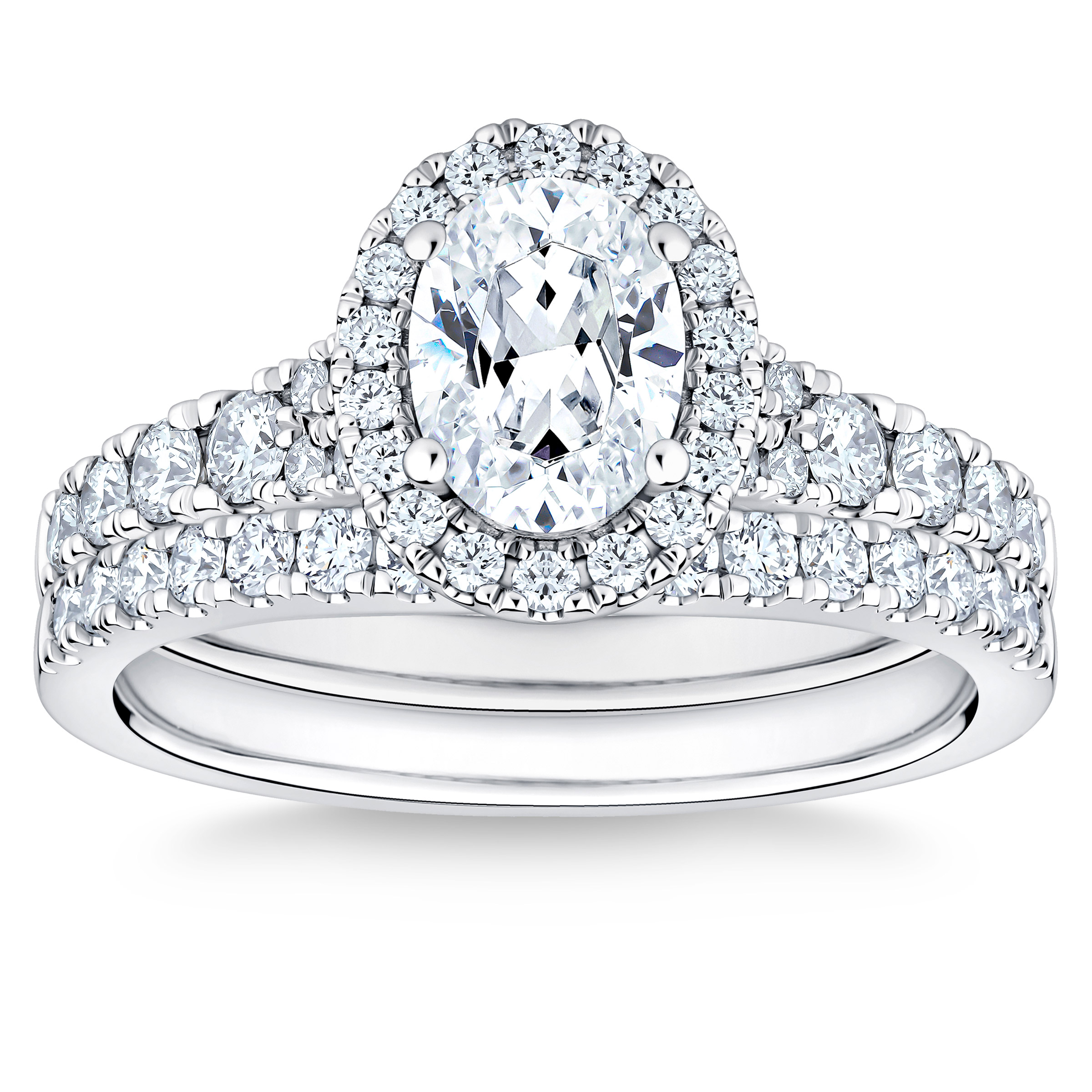 Oval Cut Diamond Halo Wedding Set (1.35 ctw)