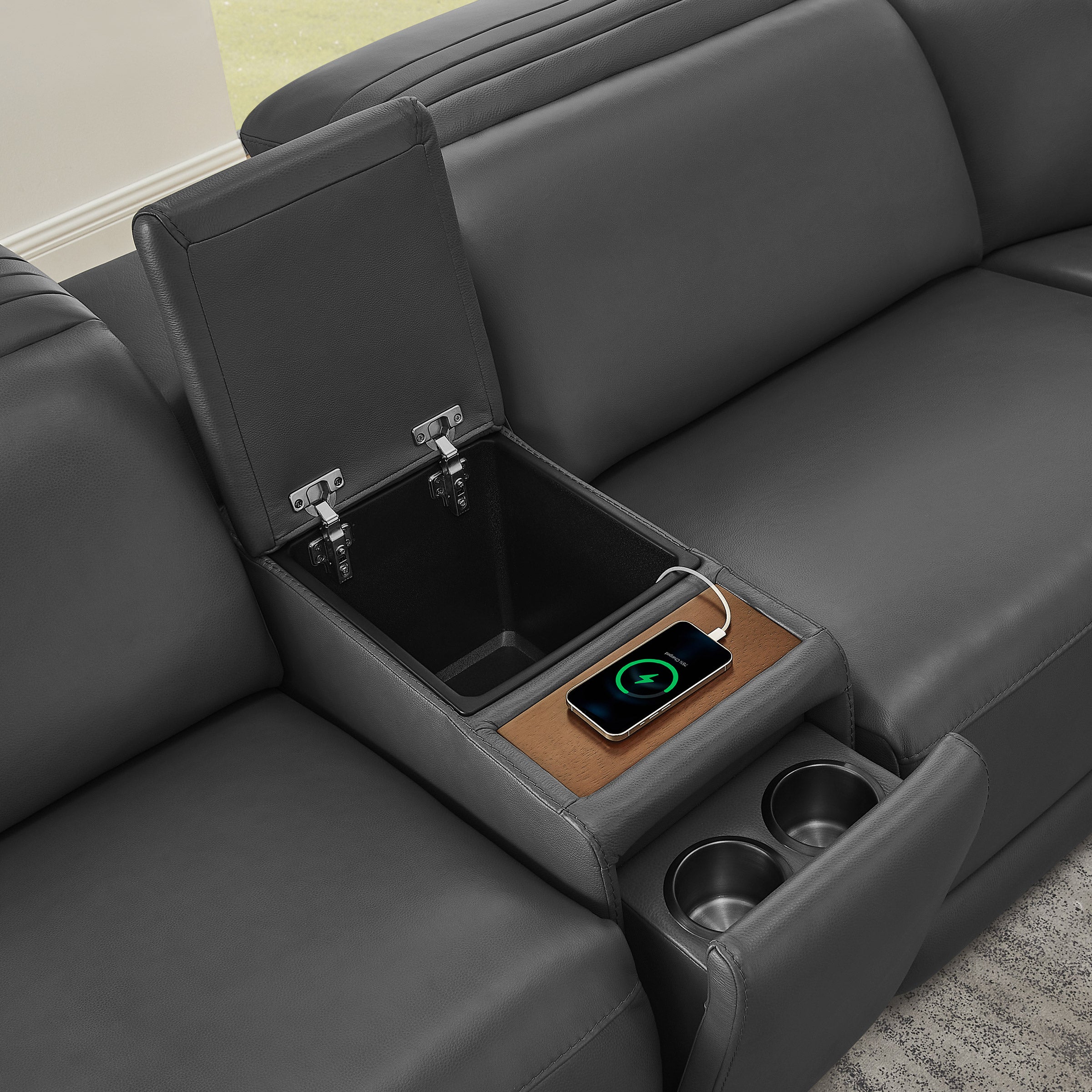 Karson Storage Console With Hidden Cupholders, Gray | Costco