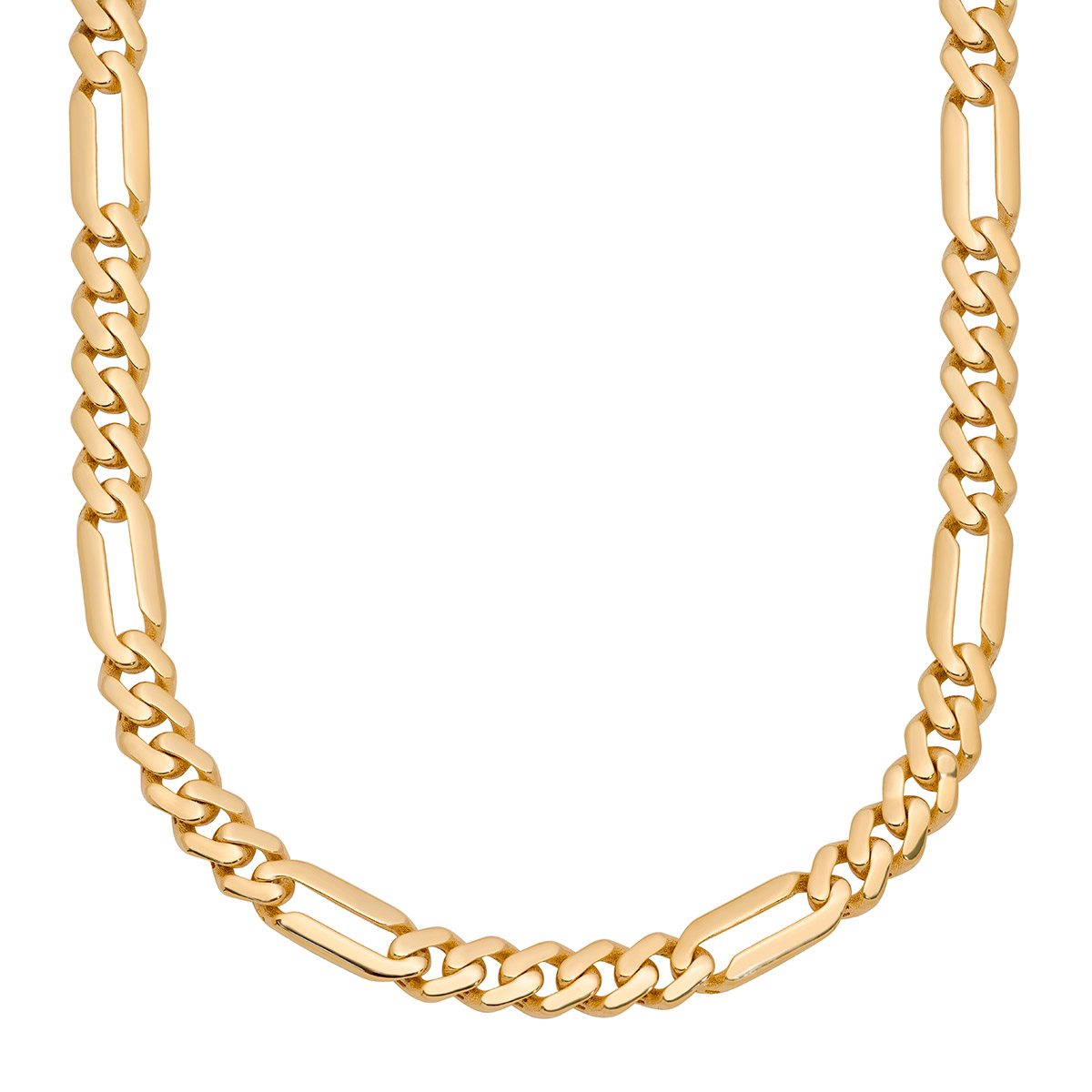 High Polish Fancy Figaro Necklace in Yellow Gold