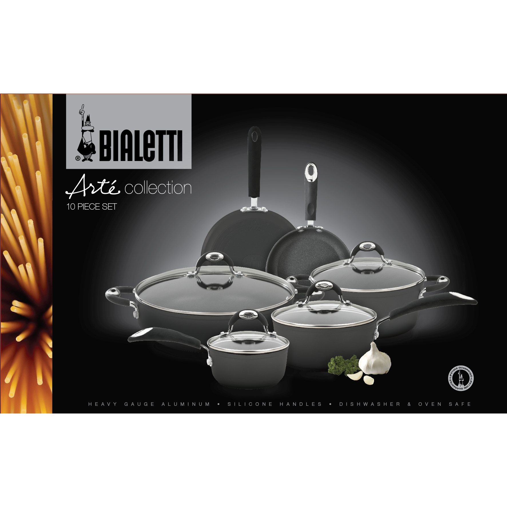 Bialetti Arte Aluminum 10-piece Cookware Set with Silicone Handles
