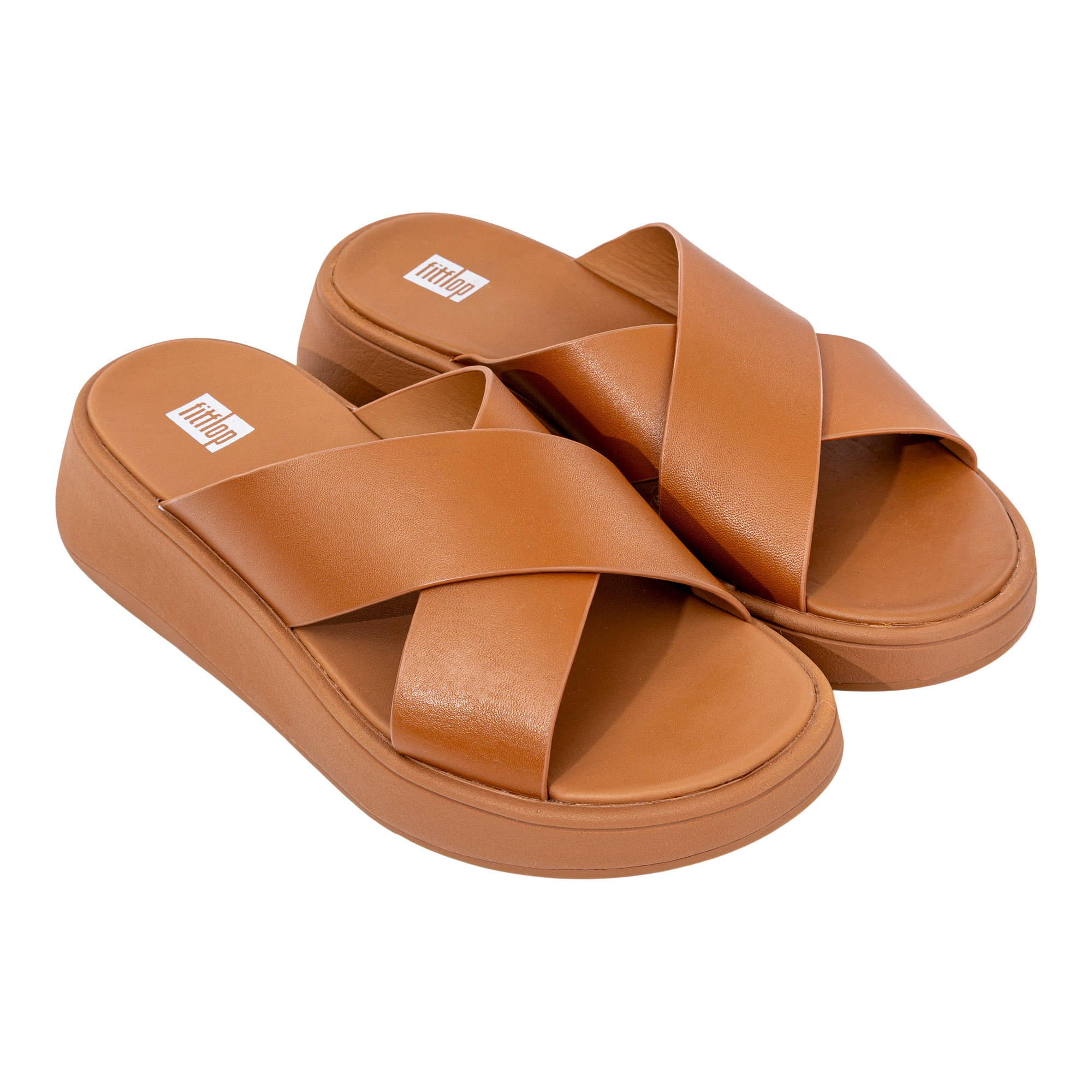 FitFlop Women's F-MODE Leather Flatform Cross Slides
