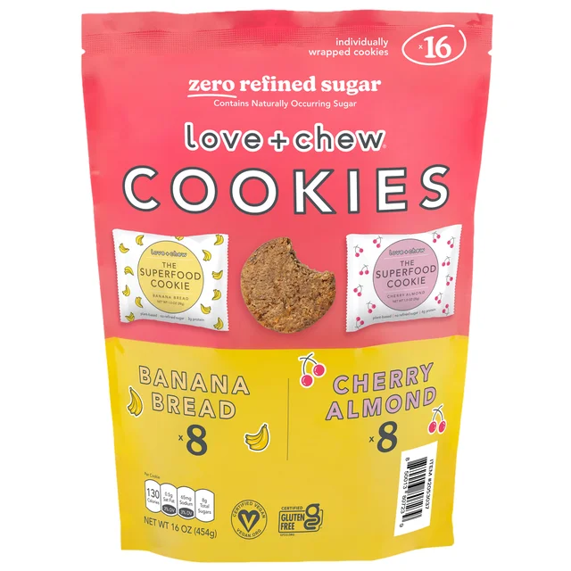 LOVE + CHEW CHERRY ALMOND & BANANA BREAD 16 COUNT 1 OUNCE EACH