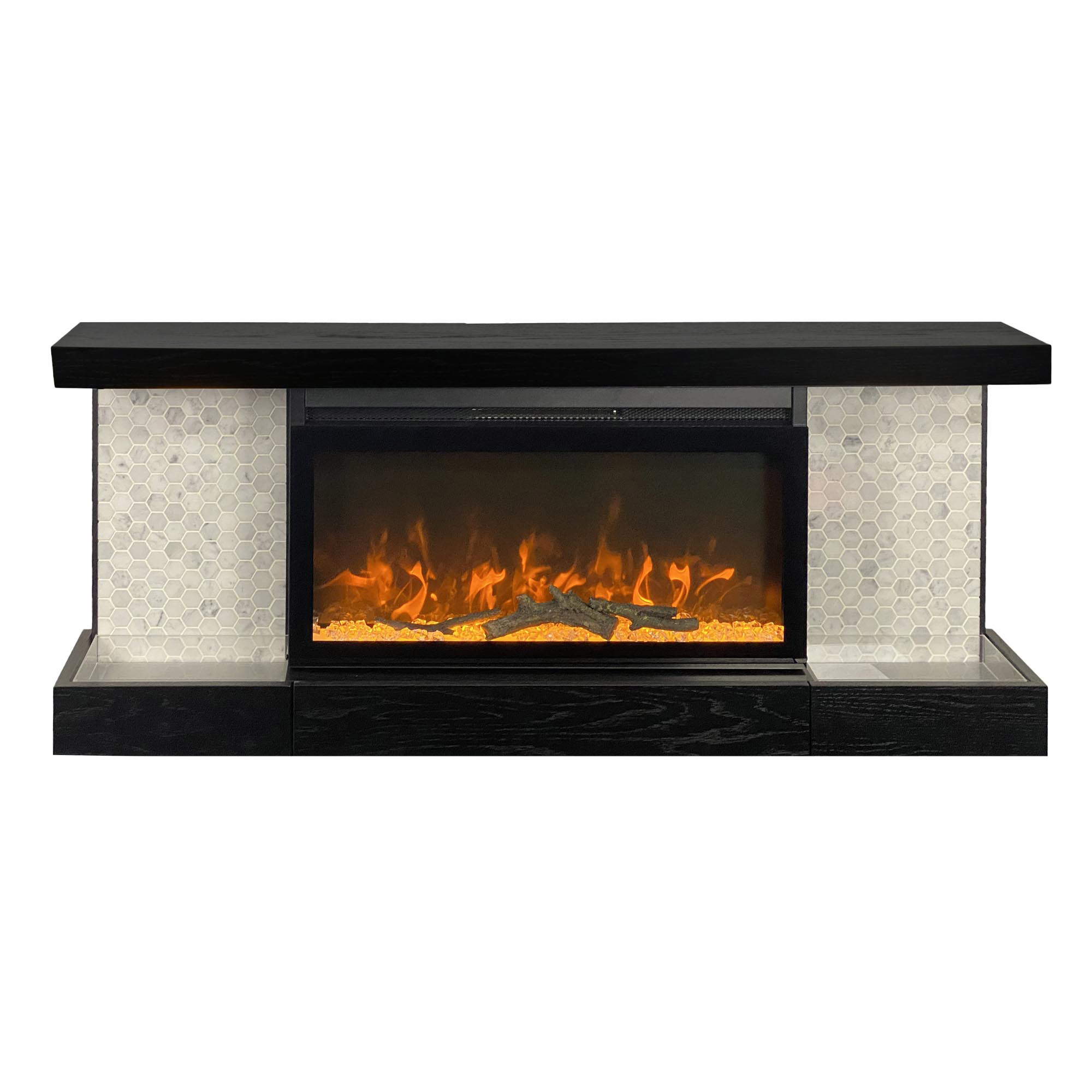 ActiveFlame Home Décor Series Fireplace Floating Mantel Shelf with Lighting, Hexagon Tile Finish