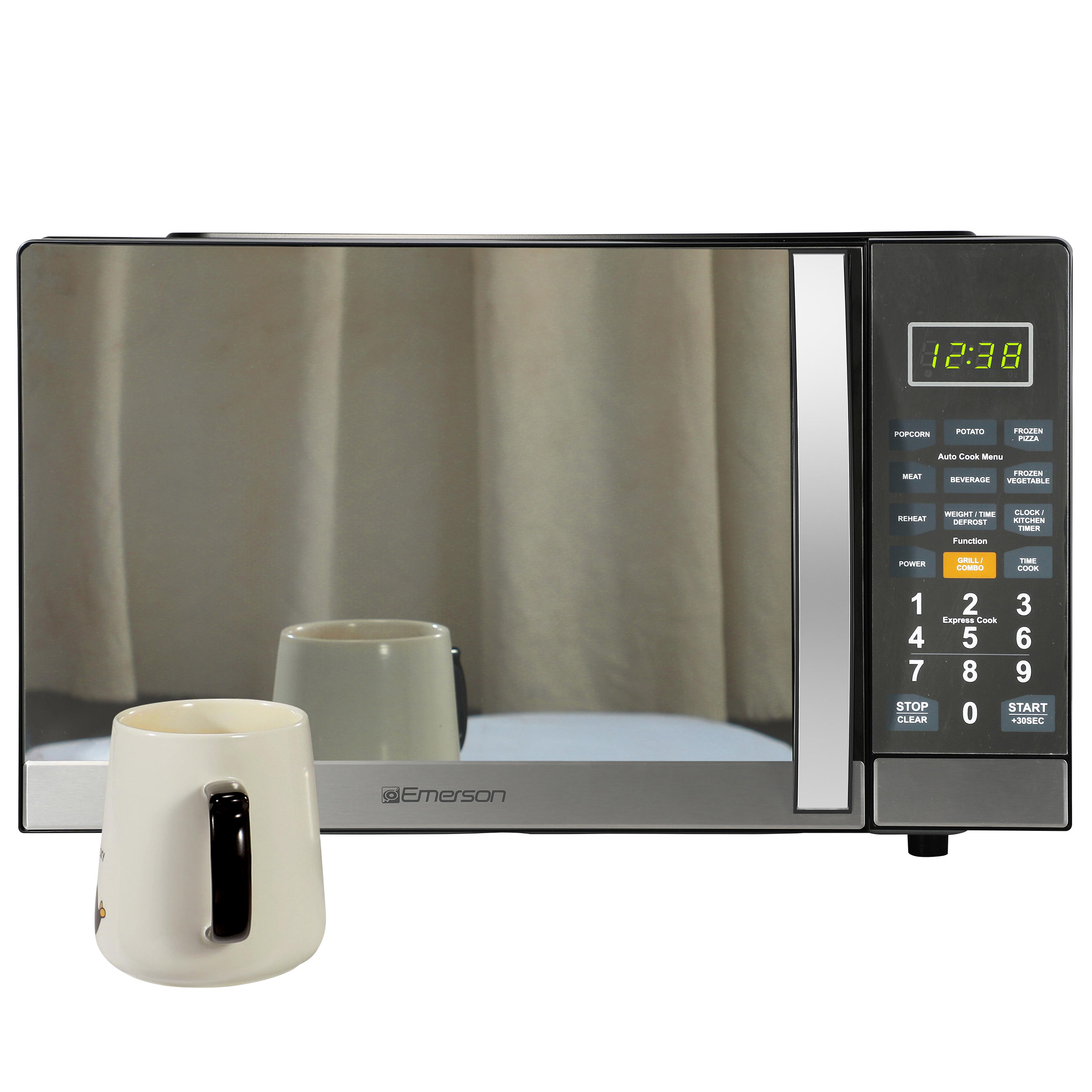 Emerson 1.1 CF, 1100W, Stainless Steel, Mirror Finish, Microwave Oven With Grill