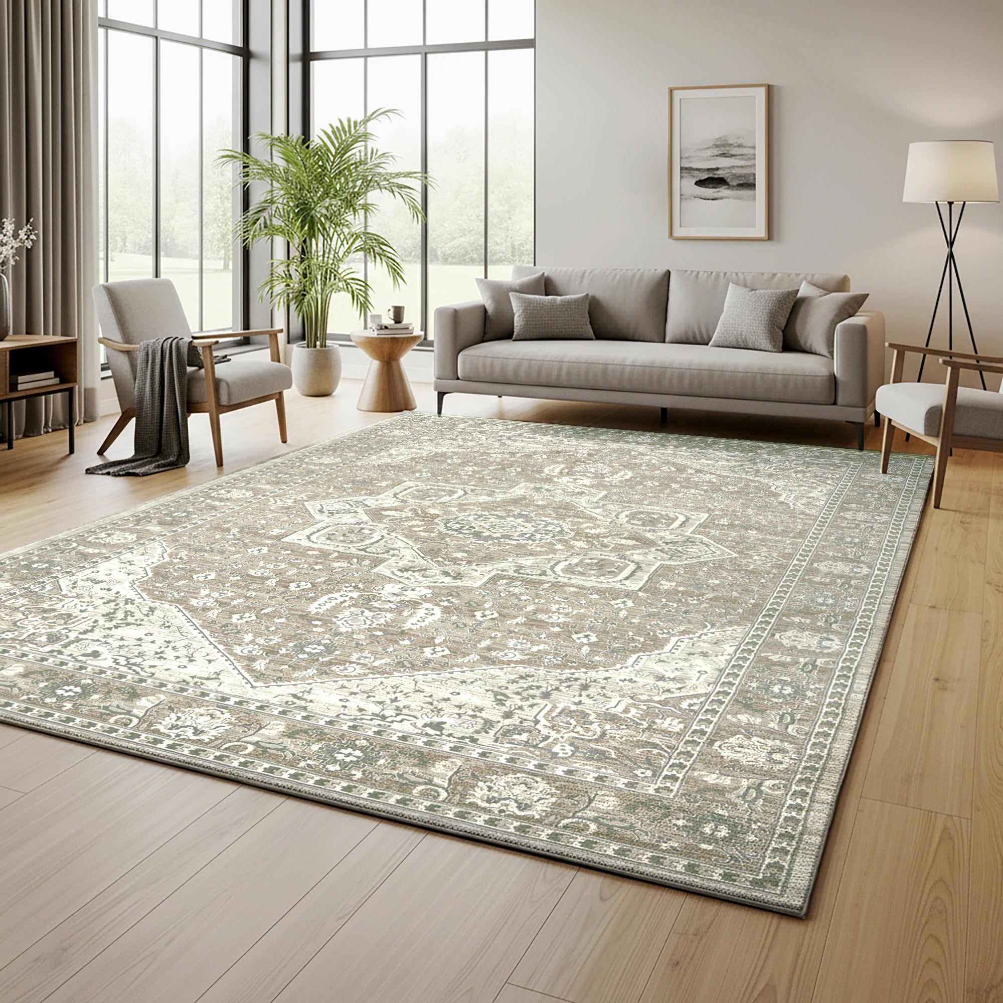 Sasha Area Rug, Adryan Beige Green, 8'8
