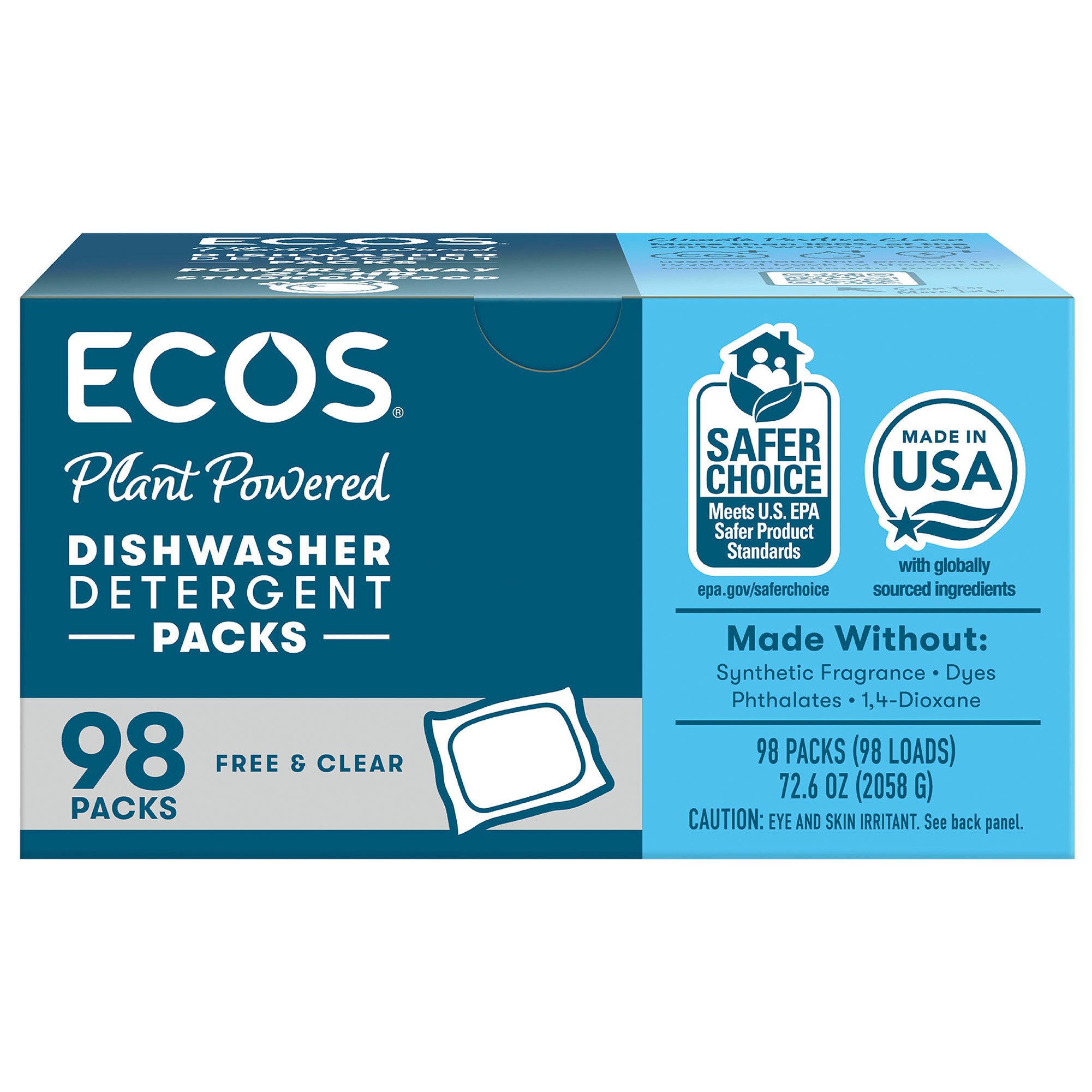 ECOS Dishwasher Detergent Packs  Free & Clear  98-count