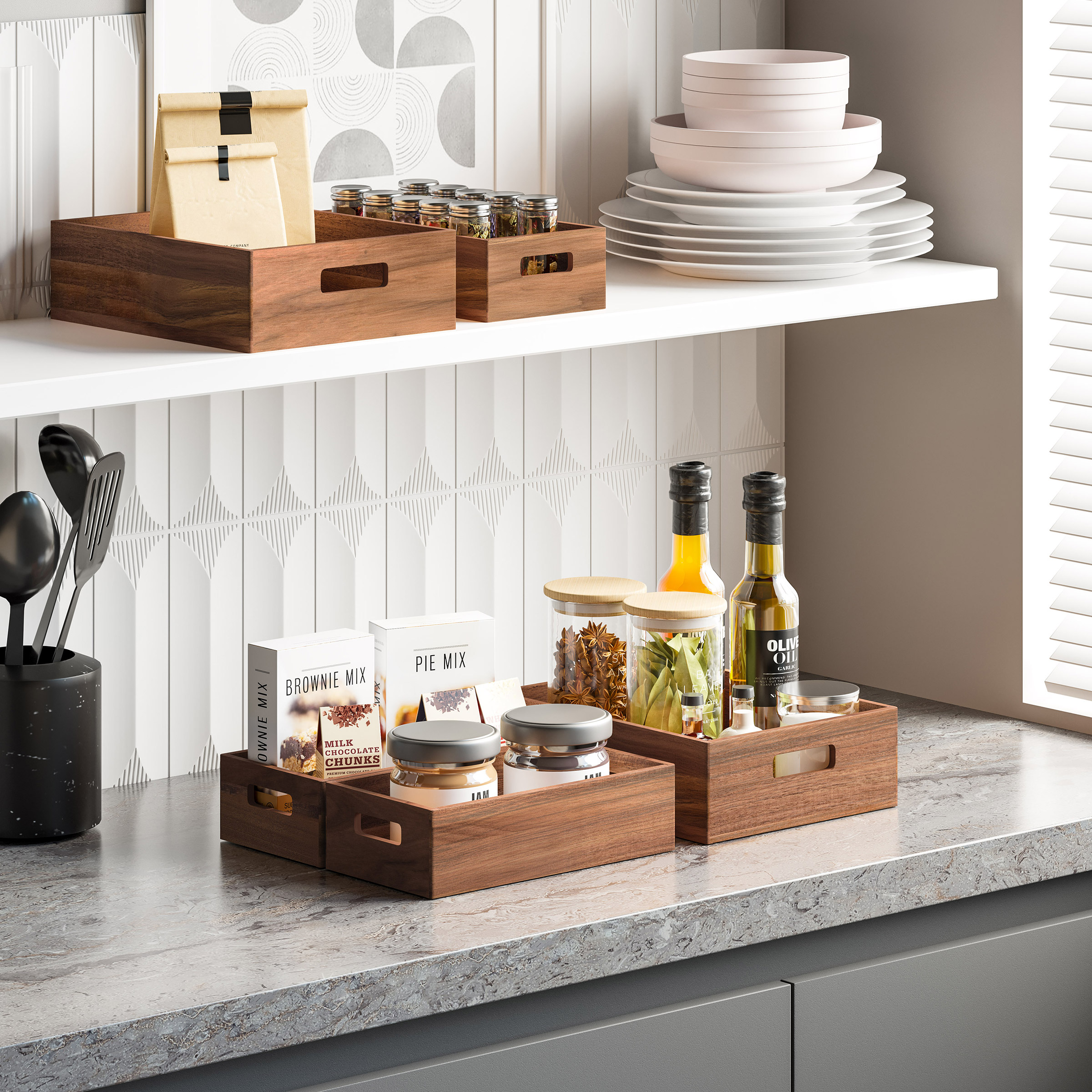 Seville Classics Acacia Storage Bin Set, 5-piece | Costco