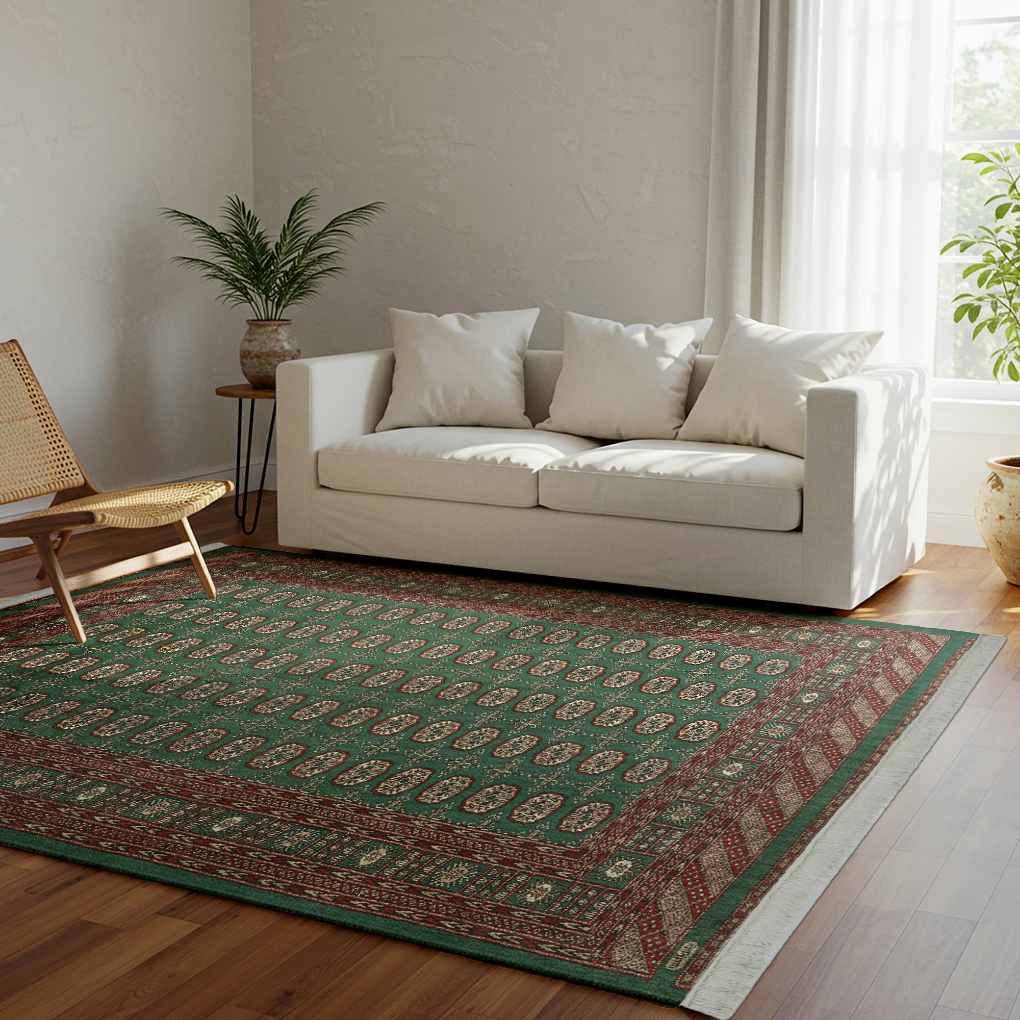 Pakistani Hand Knotted Rug Collection, Classic Bukhara Kuba Green