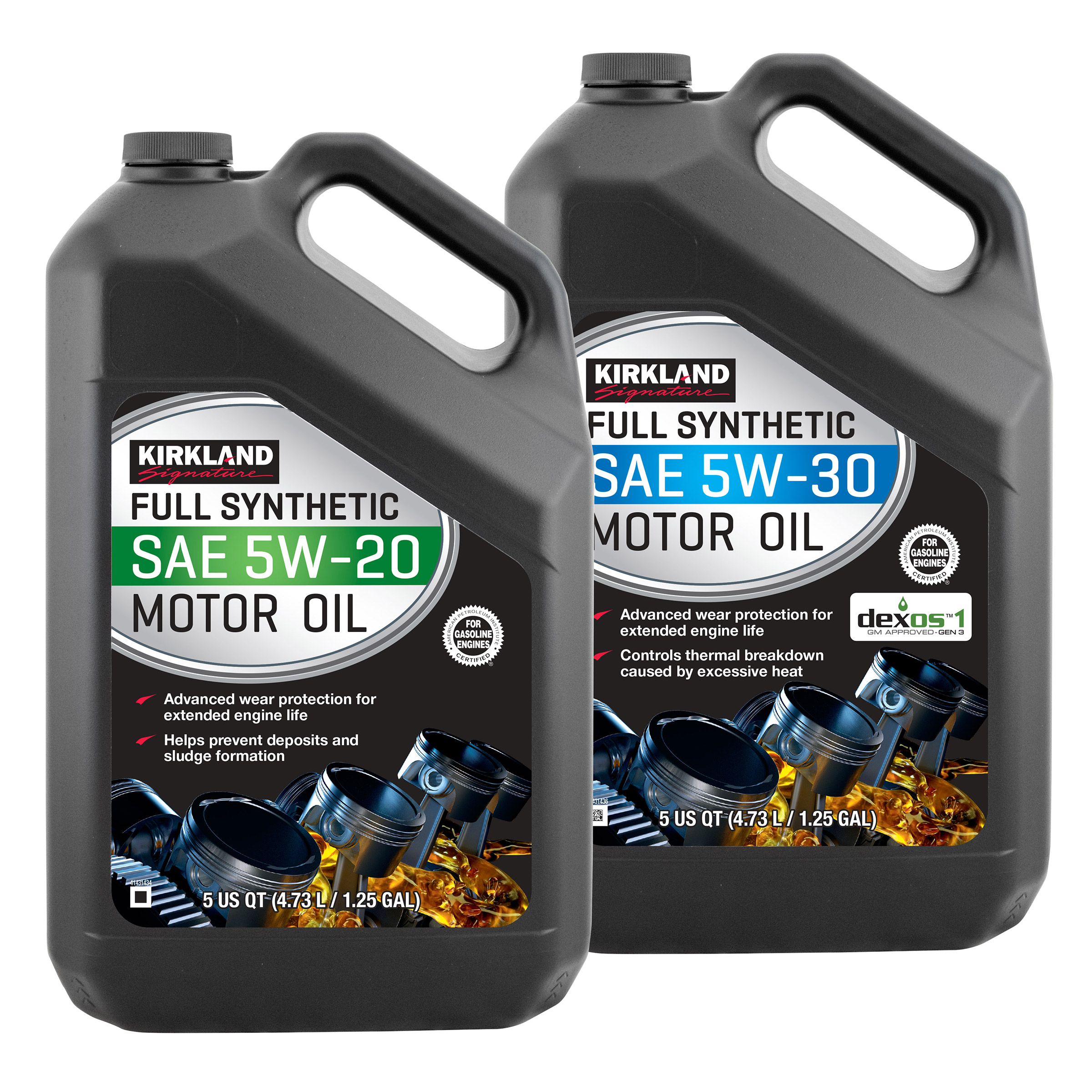 Kirkland Signature 5-Quart 5W20 & 5W30 Full Synthetic Motor Oil  4-pack