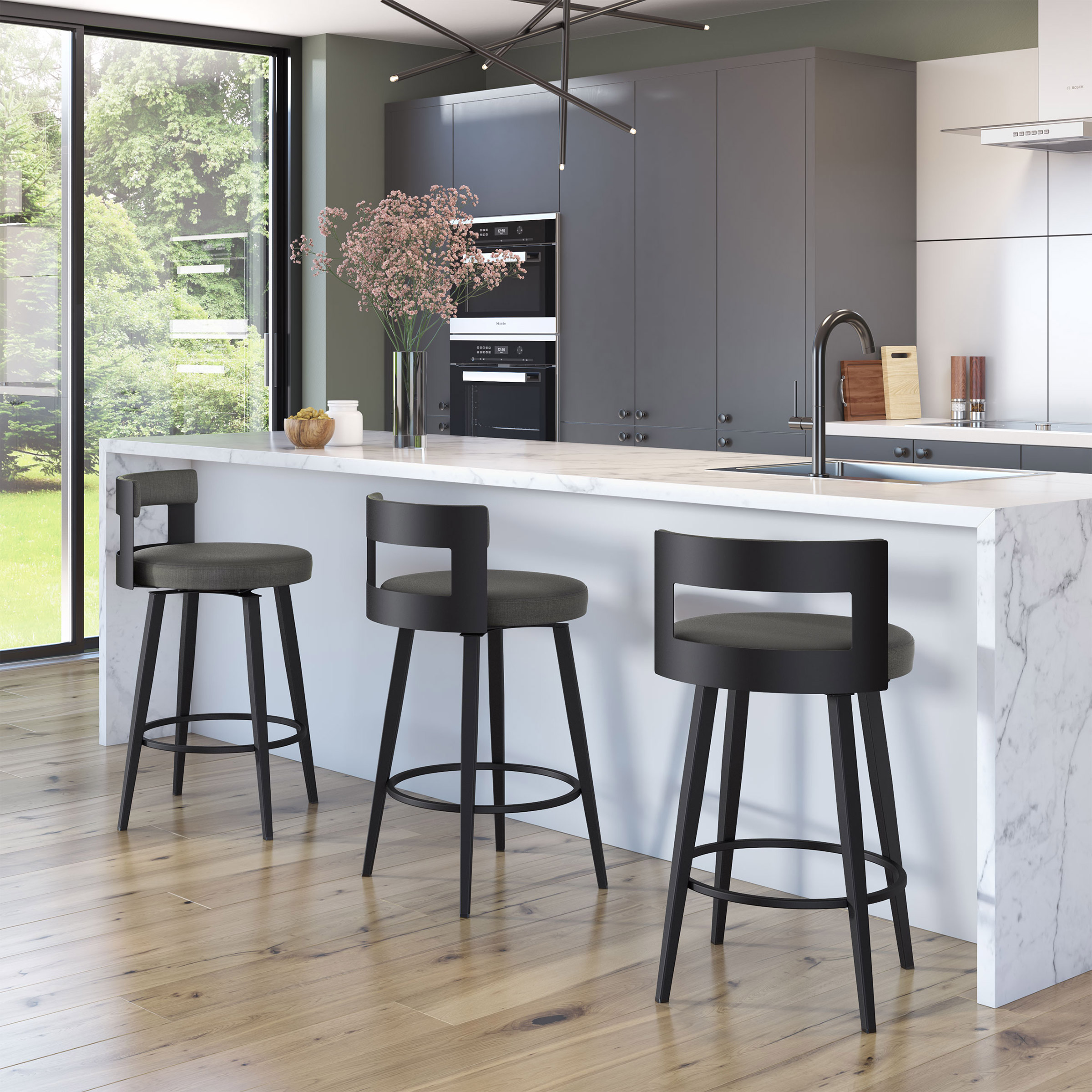 Amisco Paramount Swivel Counter Stool with Black Base