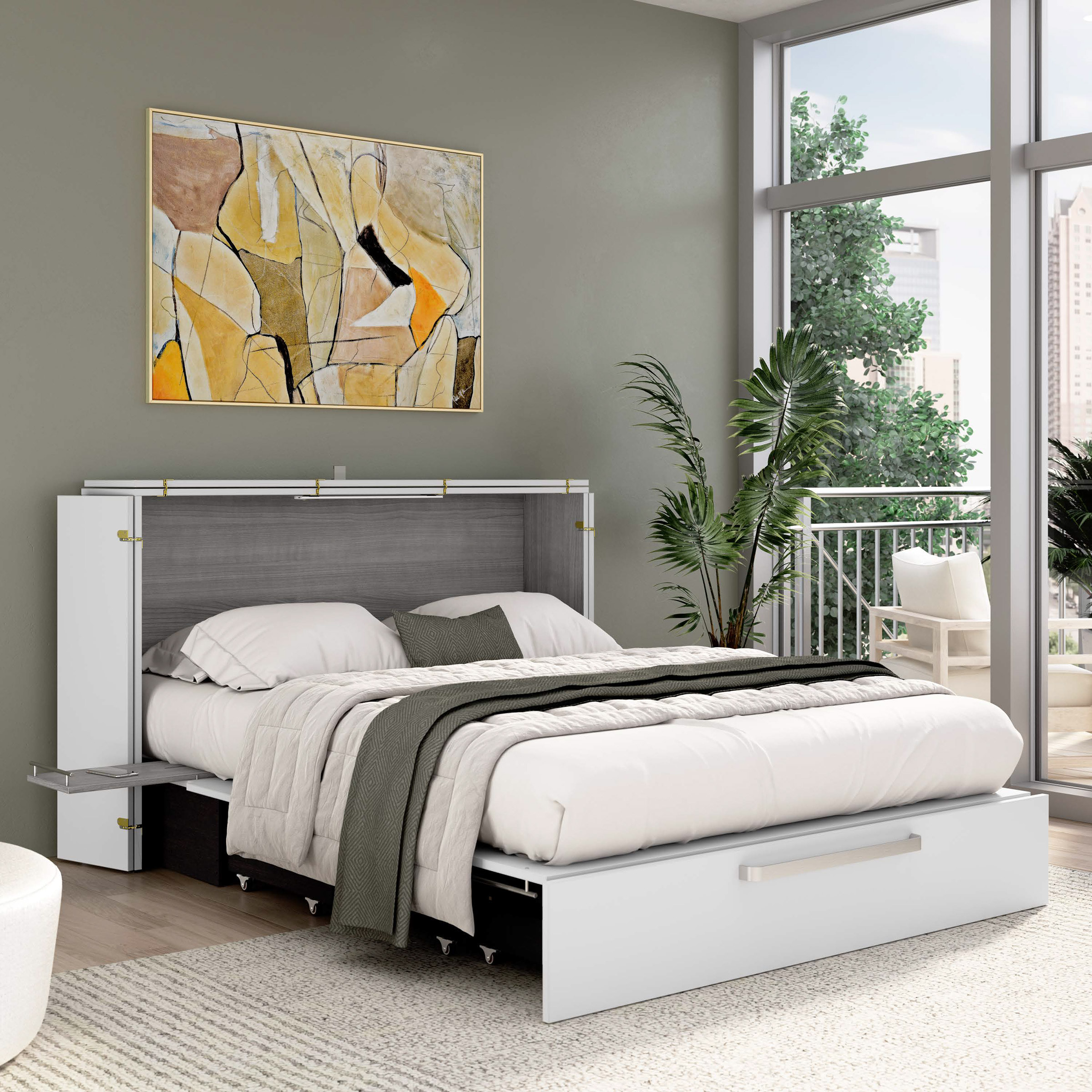 Borealis - Grand lit armoire avec tiroir et matelas