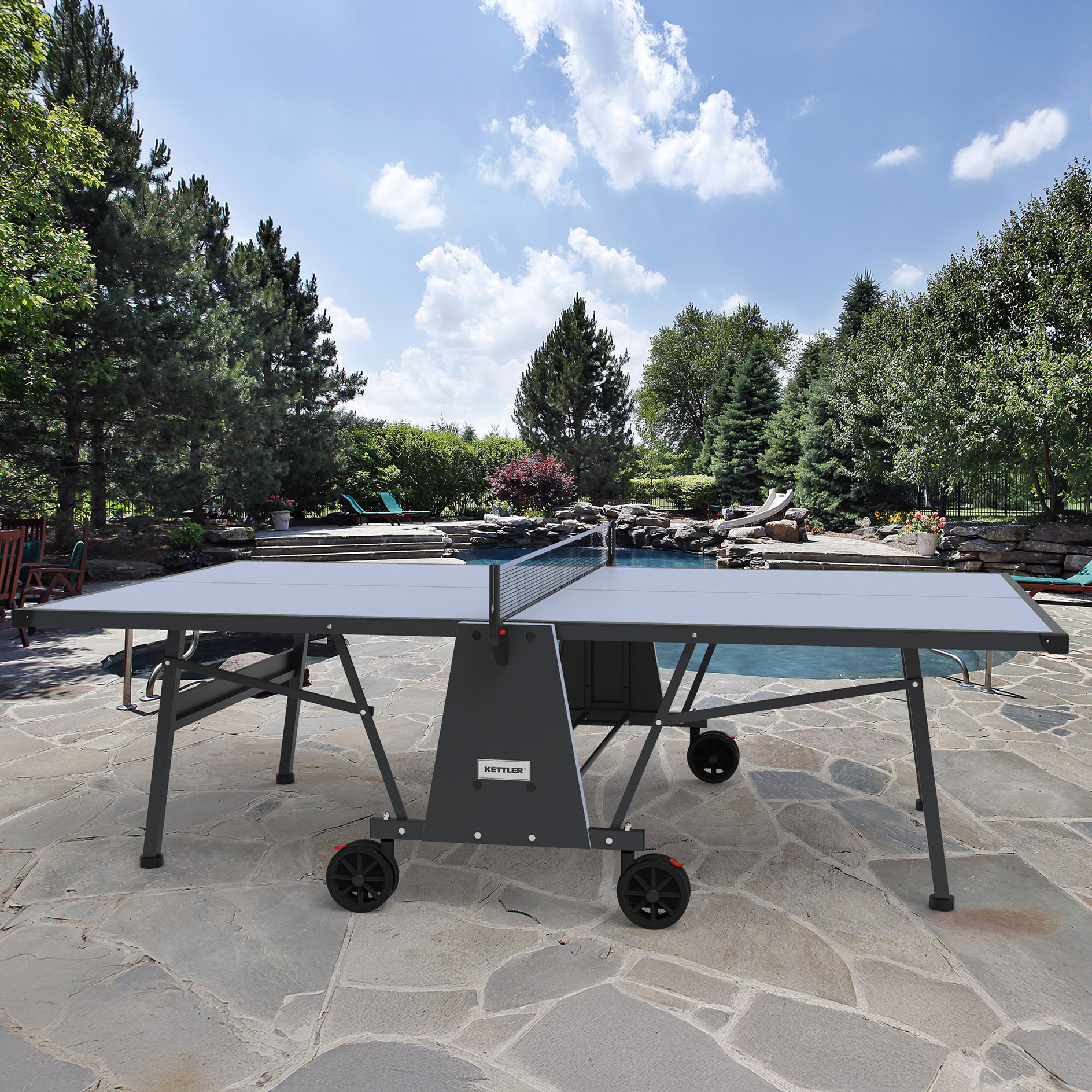 kettler 07162-700 outdoor KETTLER Monaco Outdoor Table Tennis Table with Cover, Rackets and Balls