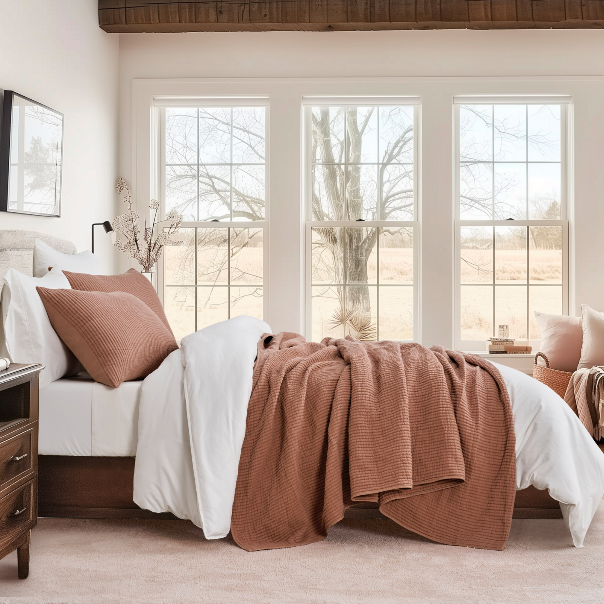 Evergrace Cotton Ribbed Quilted Coverlet Set