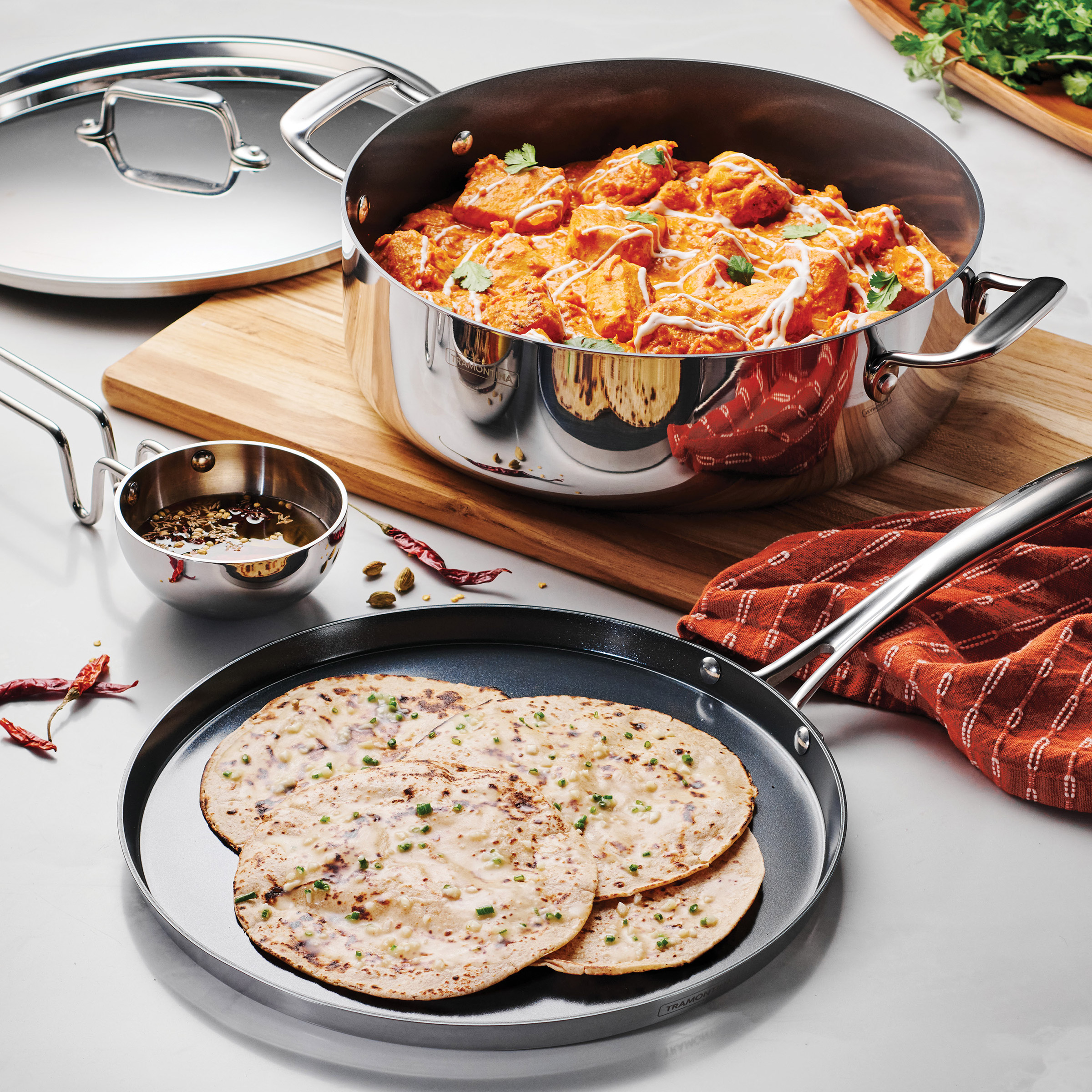 Tramontina 6.5 Qt Covered Casserole  12-inch Dosa Tawa & Tadka Set
