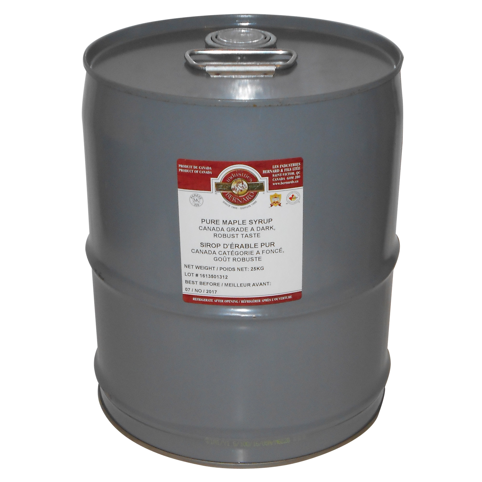 BERNARD Canada Grade A Dark, Robust Taste Maple Syrup, 25 kg