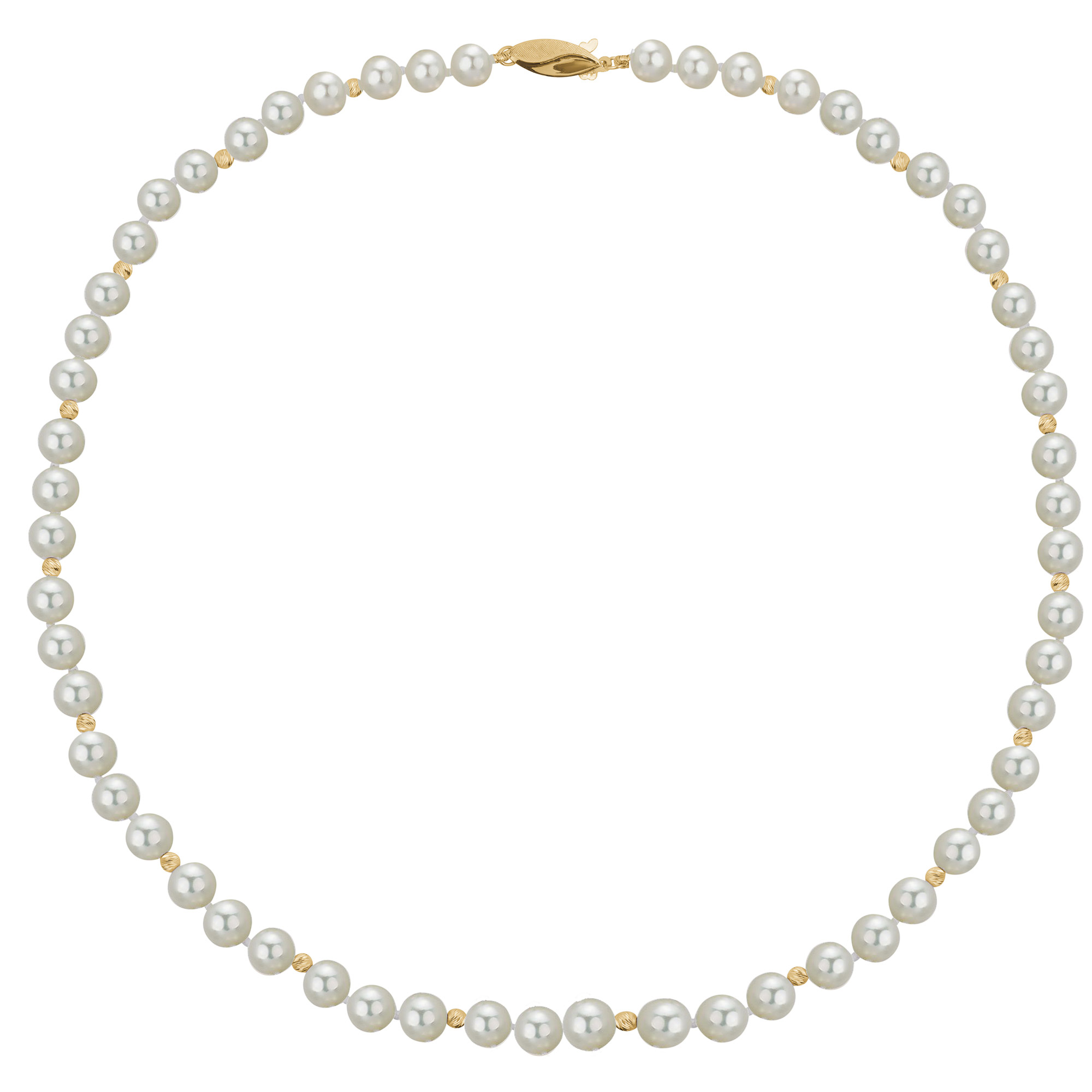 6.5 – 7 mm Cultured Freshwater Pearl Necklace with Yellow Gold Beads