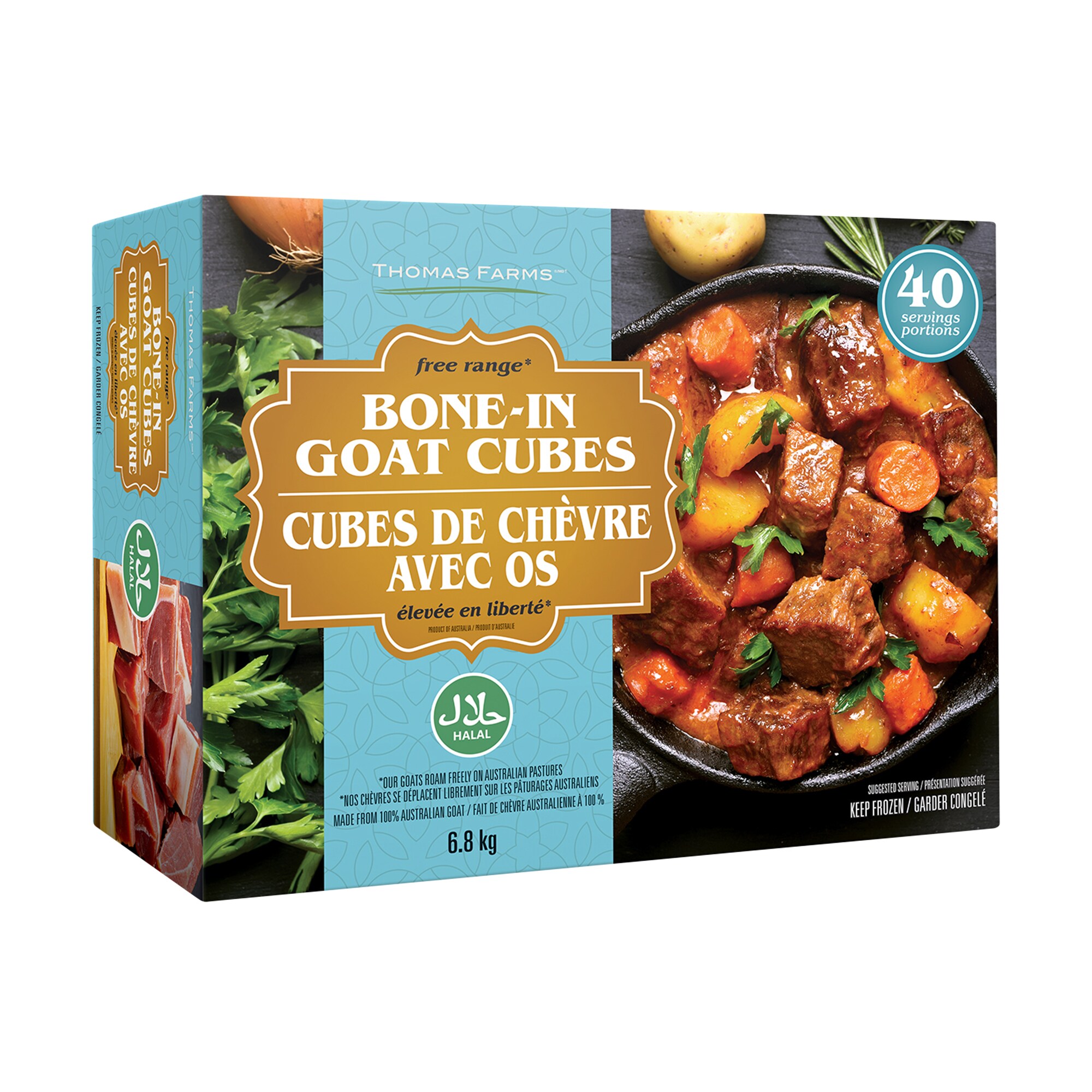 Thomas Farms Bone-in Goat Cubes, 6.8 kg