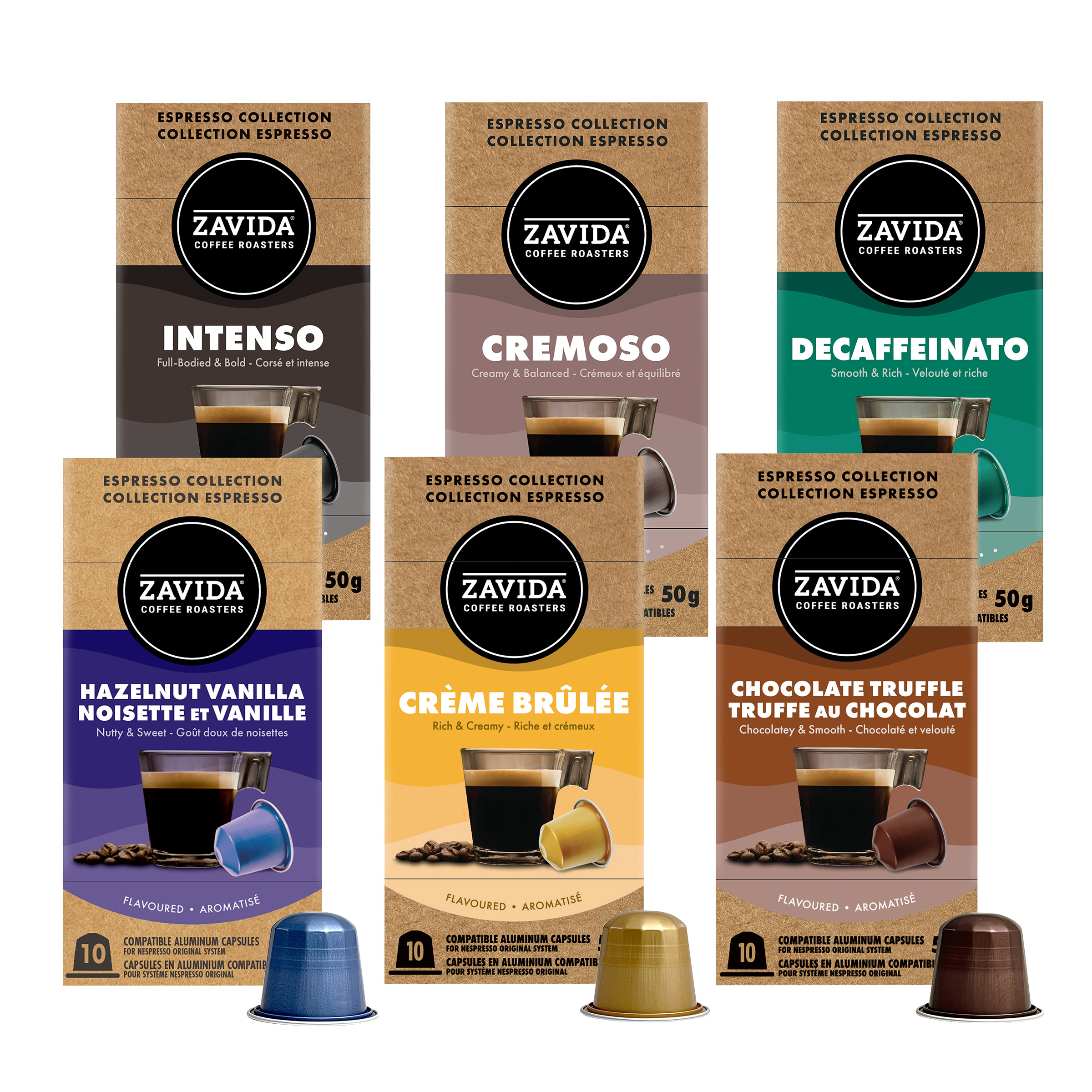 Zavida Coffee Discovery Pack Aluminum Capsules Compatible with Nespresso Original System, 60 count