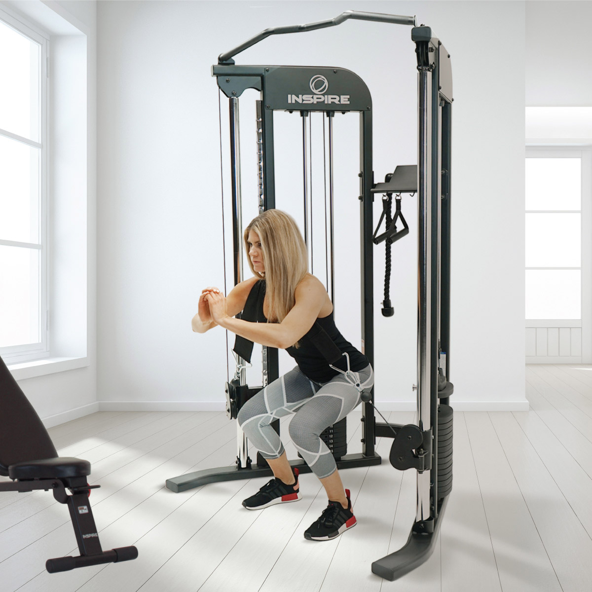 Inspire Fitness FTX Functional Trainer with Folding Bench and 1-year Subscription