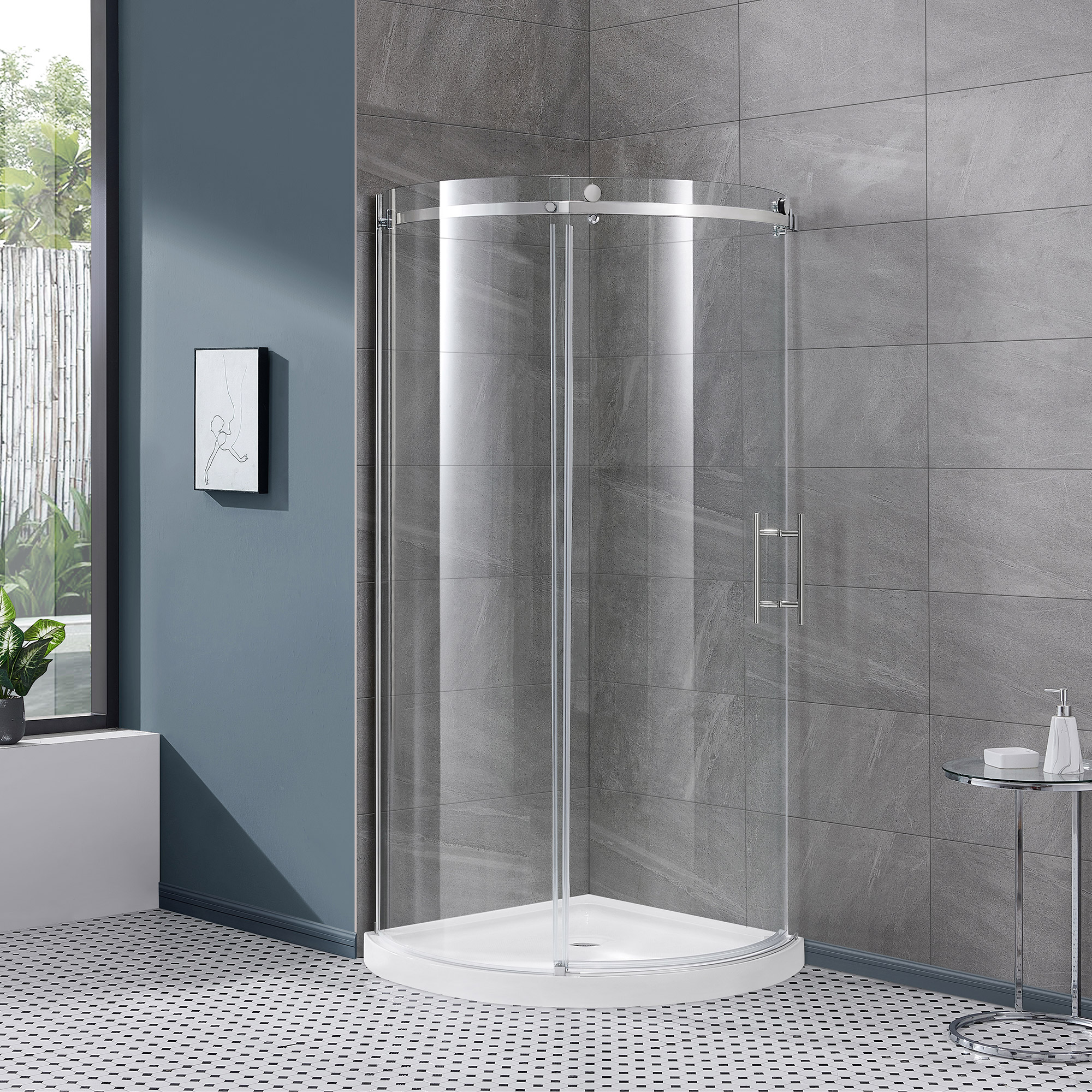 OVE Decors Aria Round Corner Shower Enclosure with Base