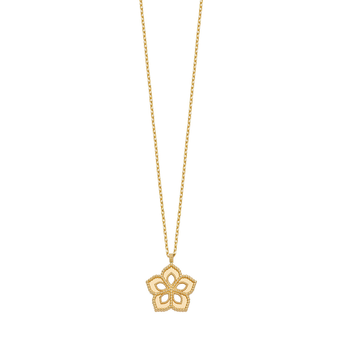 High Polish and Textured Floral Pendant in Yellow Gold