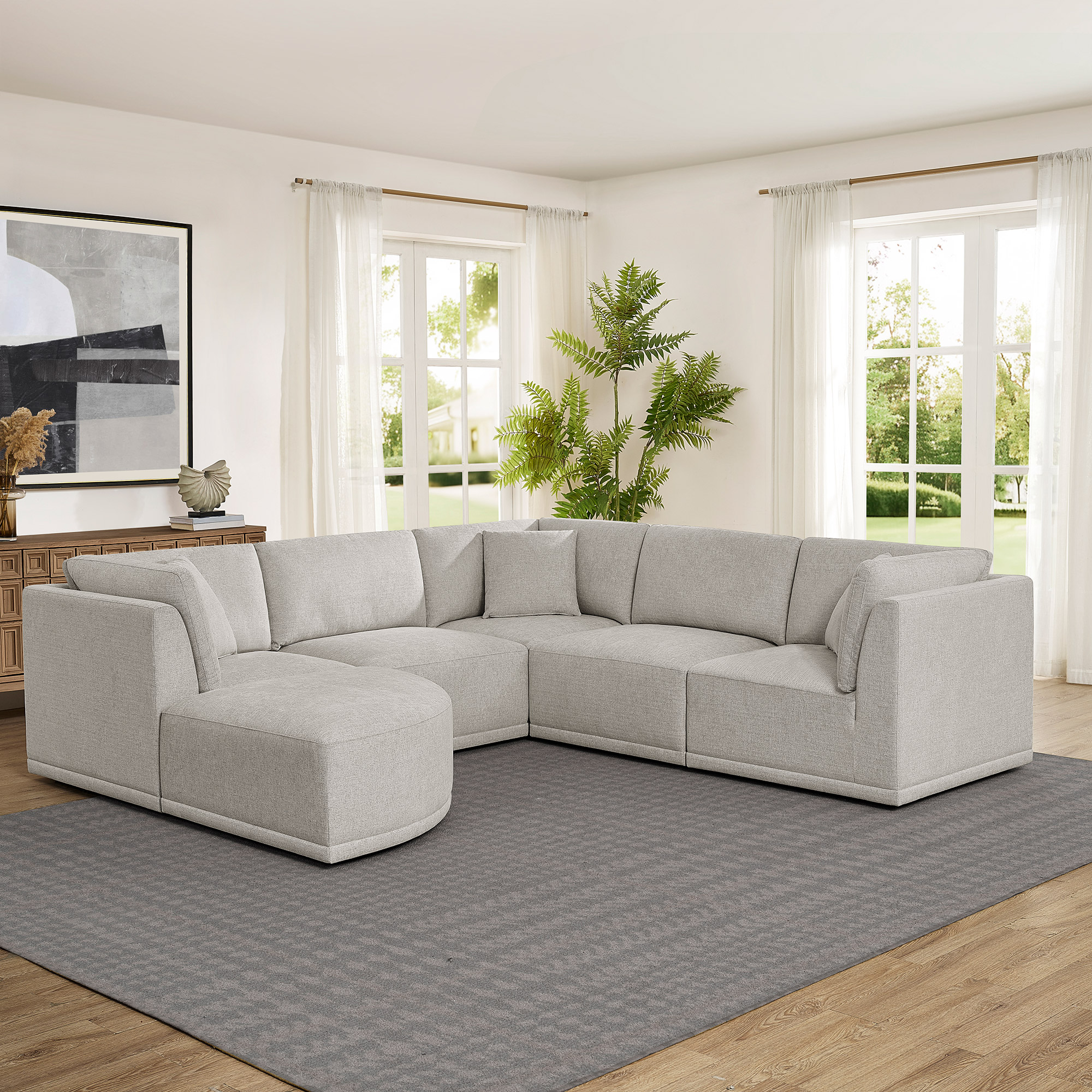 Thomasville 6-piece Modular Fabric Sectional with Ottoman