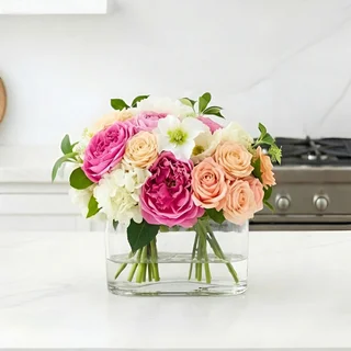 NEARLY NATURAL FAUX 10" MIXED ROSE & HYDRANGEA ARRANGEMENT