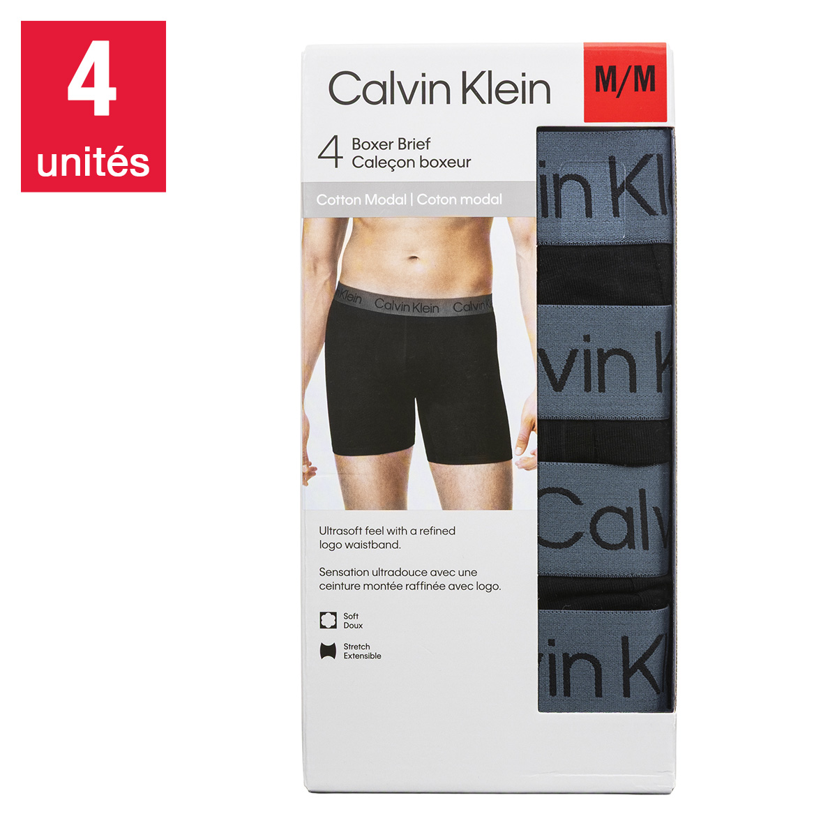 Calvin Klein - Caleçons boxeurs pour hommes, paquet de 4