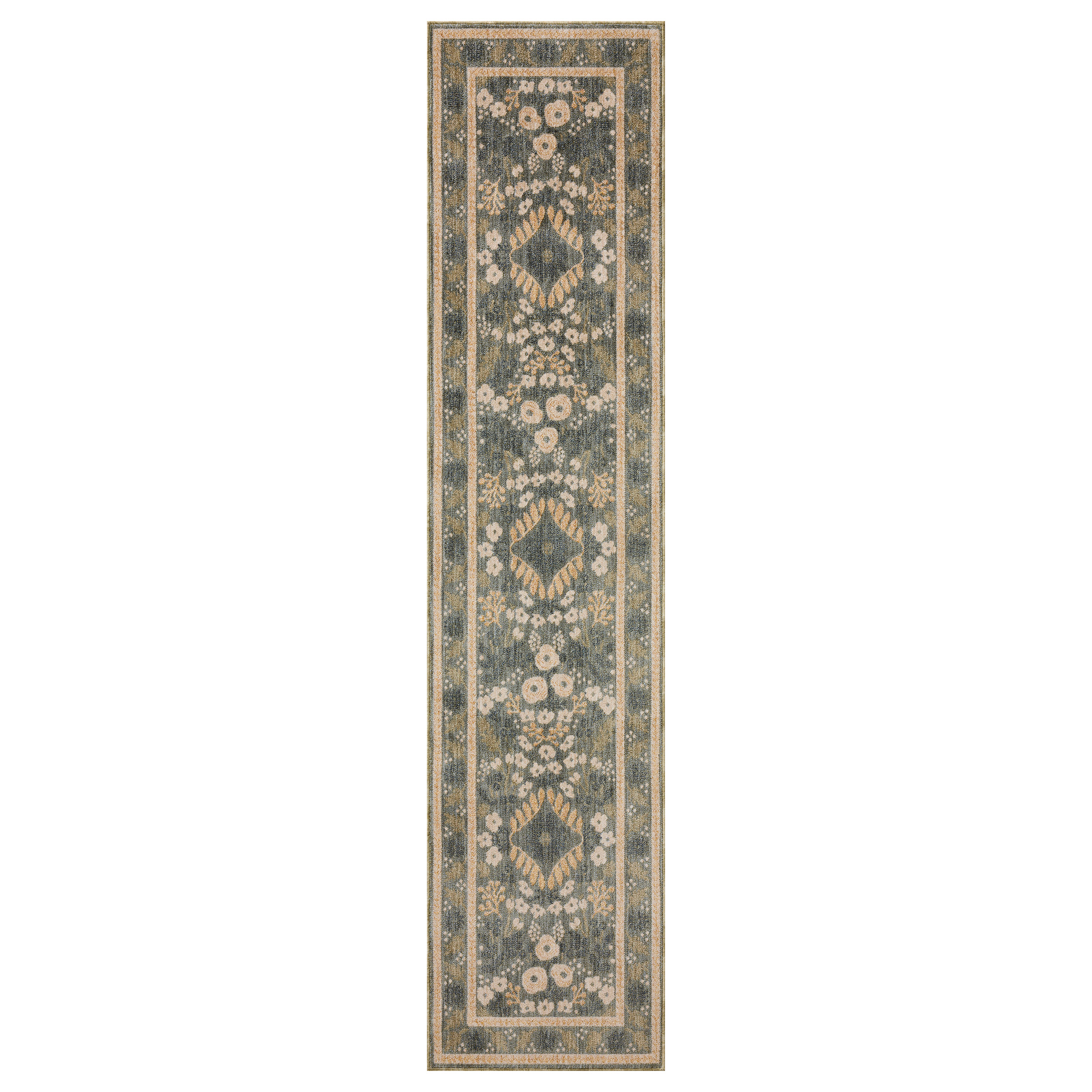 Rifle Paper Co. x Loloi Figaro Runner Rug, Navy/Green, 1'11” x 8