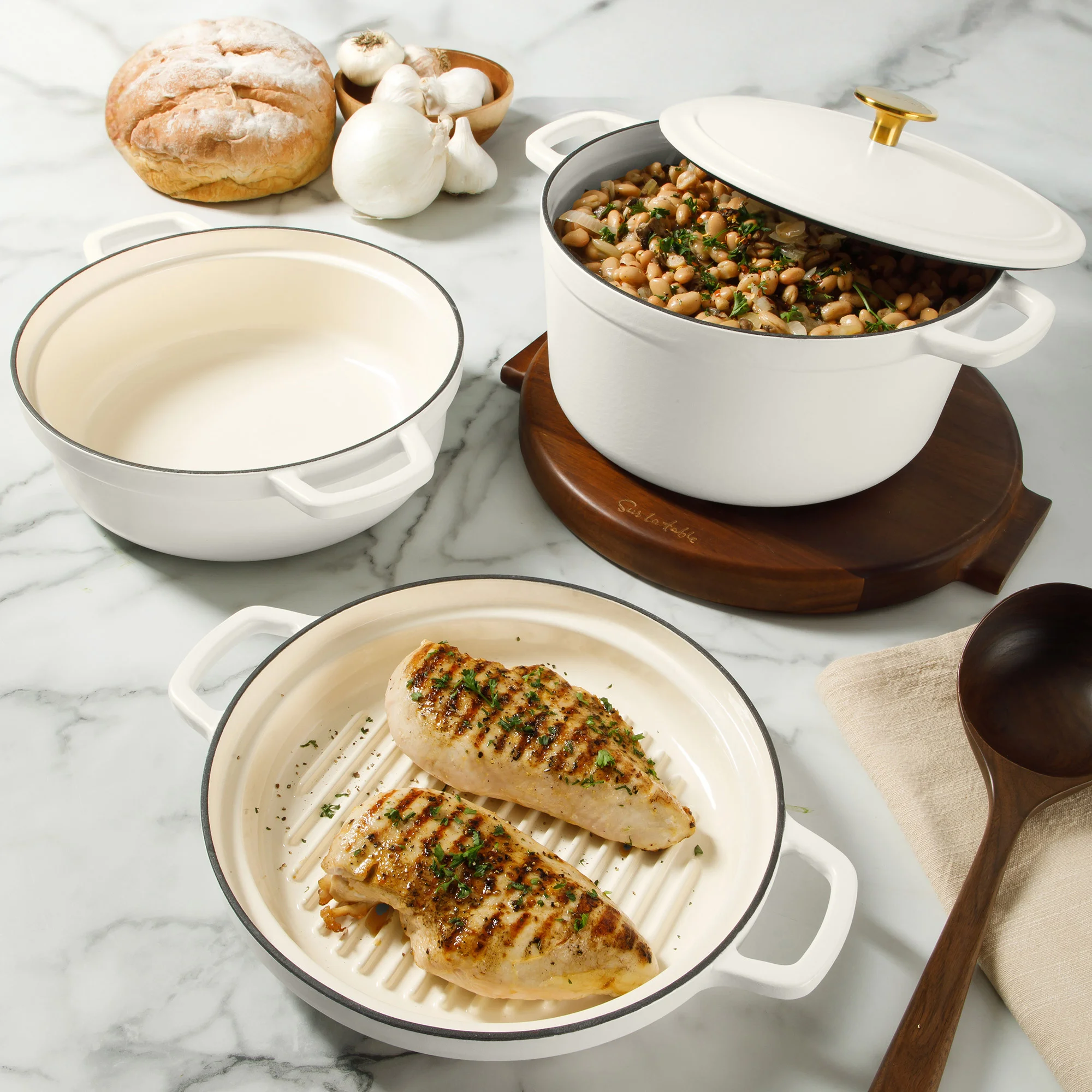 Sur La Table Enameled Cast Iron Stackable Cookware Set - Cream