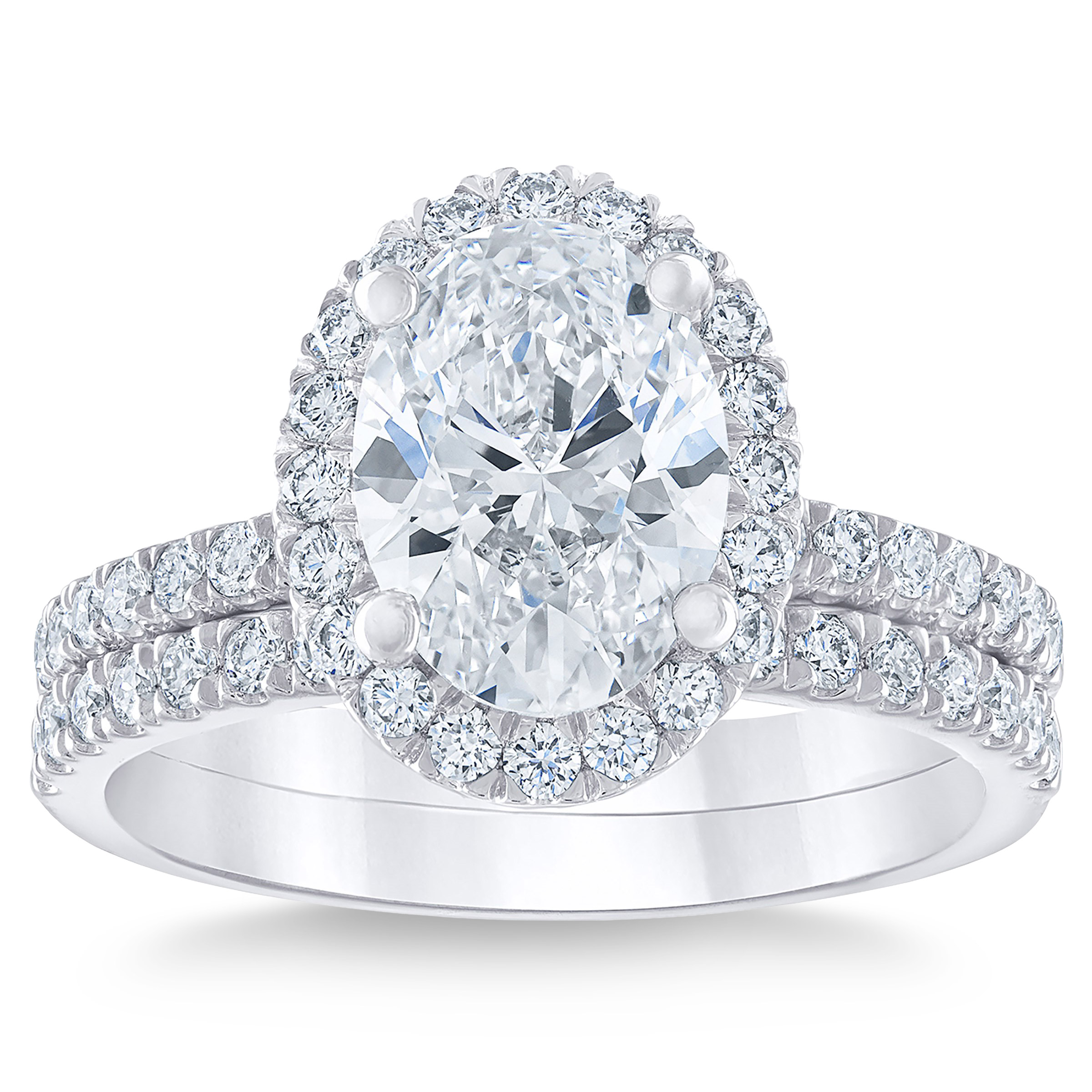 Oval Cut and Round Brilliant Diamond Halo Wedding Set (2.64 ctw)