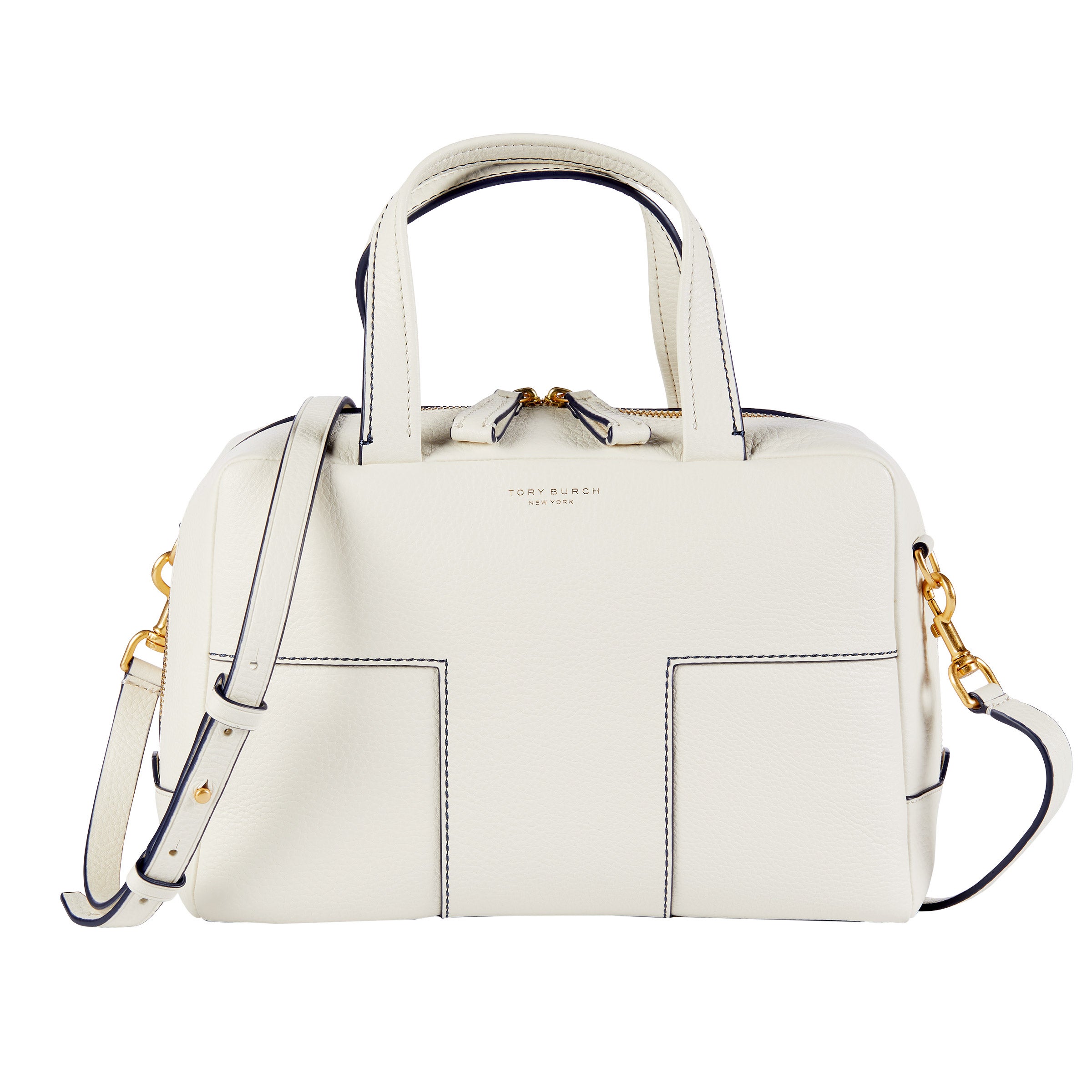 Tory Burch Block T Pebbled Satchel, New Ivory | Costco