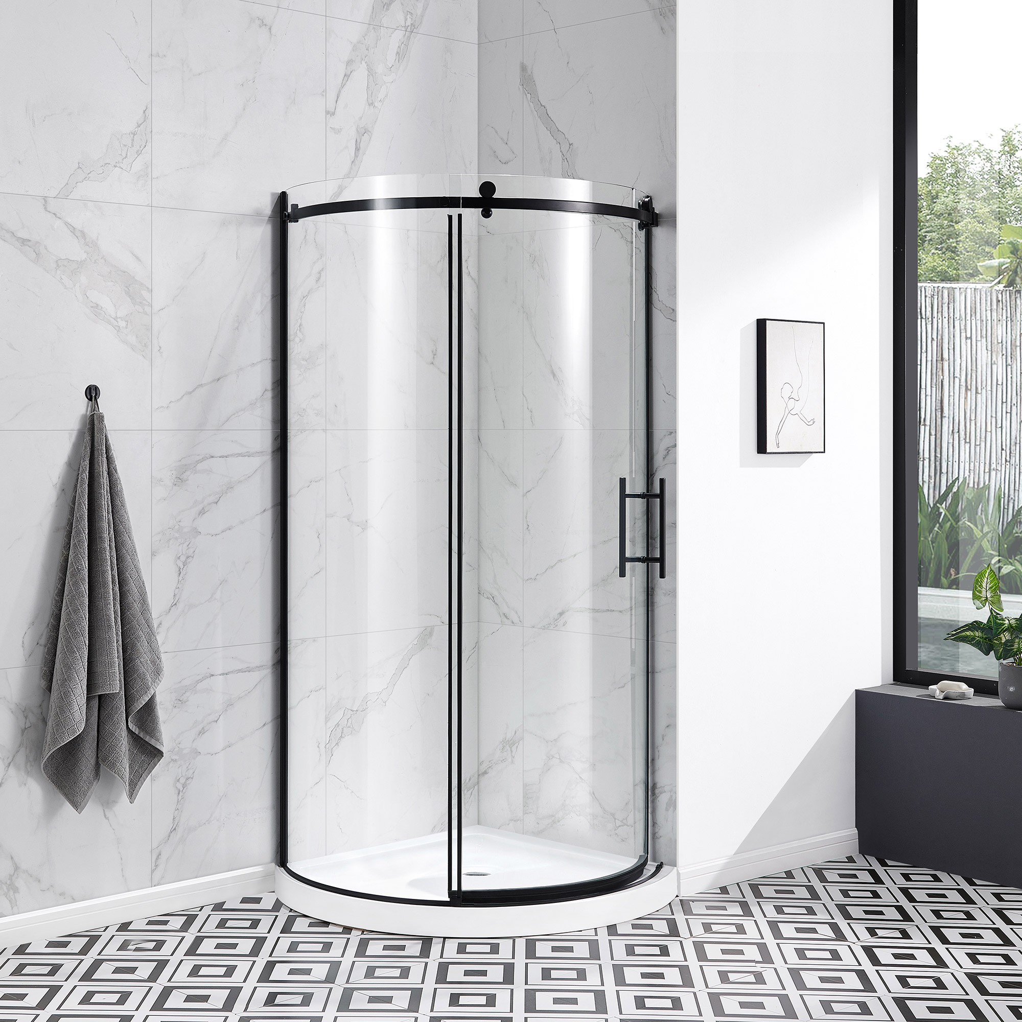 OVE Decors Aria Round Corner Shower Enclosure with Base