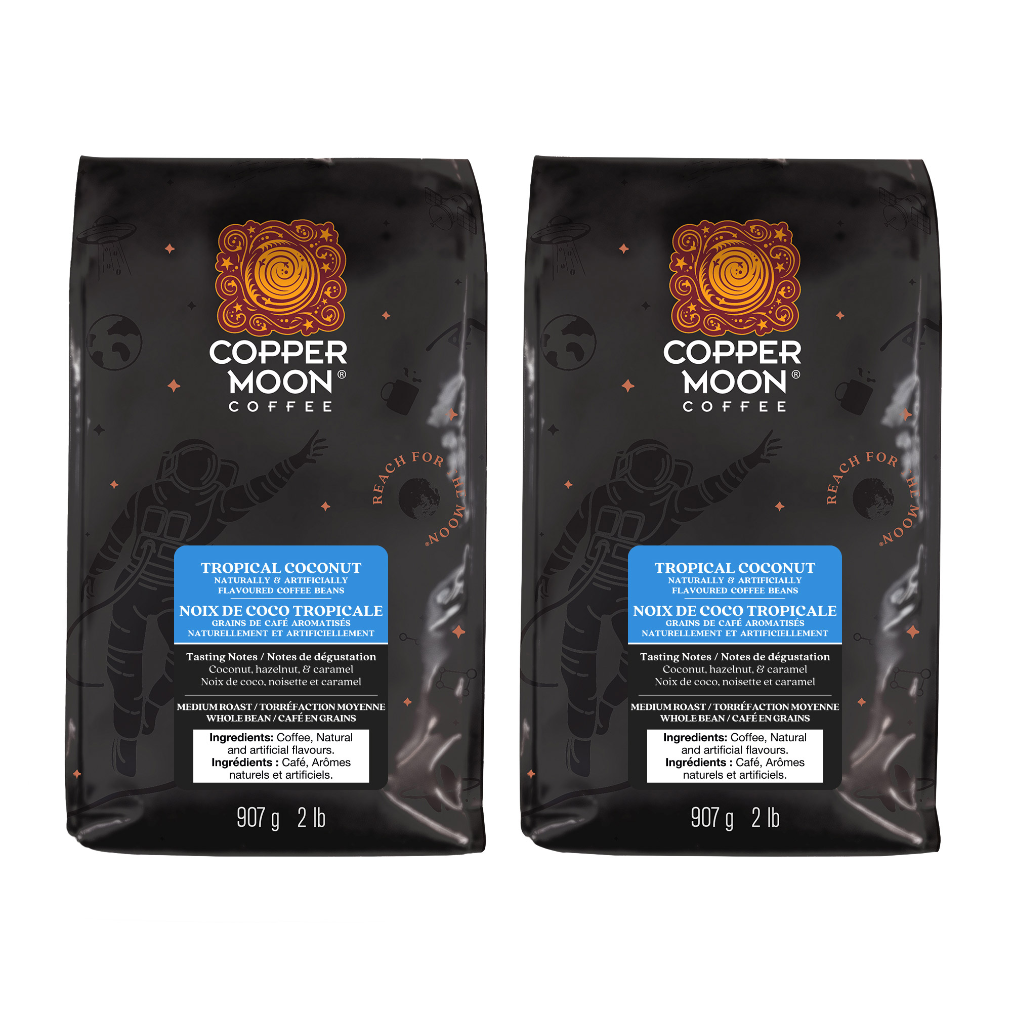 Copper Moon Whole Bean Coffee, Medium Roast Tropical Coconut Blend, 2 x 907 g