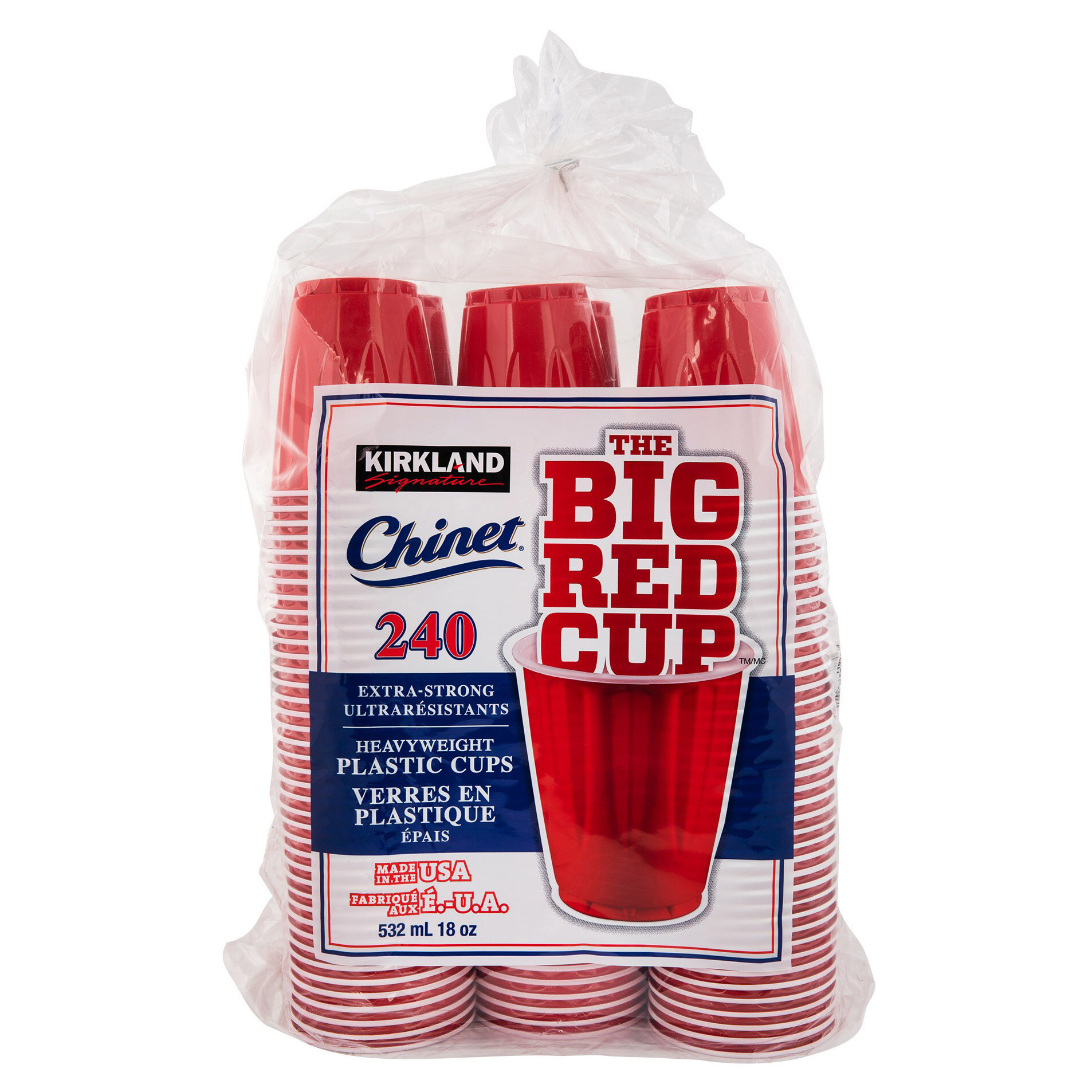 Kirkland Signature - Paquet de 240 verres en plastique épais The Big Red Cup pour boissons froides 18 oz par verre