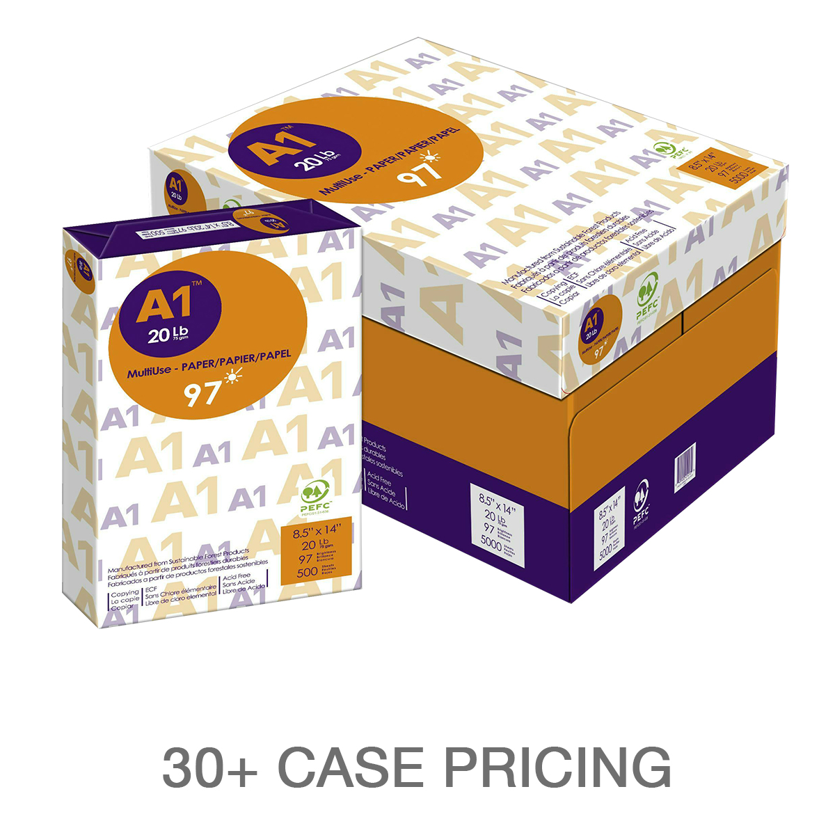 A1- Premium Printer Paper, Legal, 8.5 in. x 14 in., 97 Bright, 20 lb., Case Pricing Order of 30+
