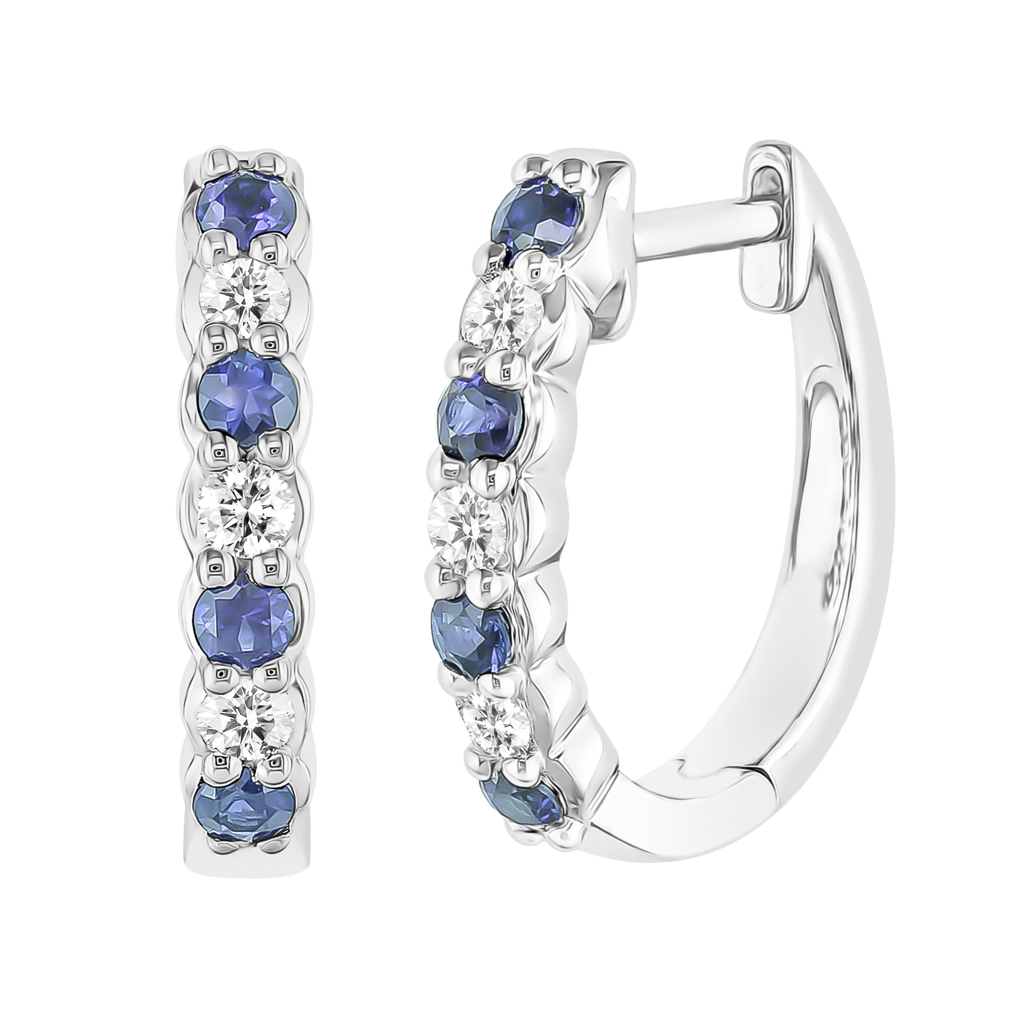 Round Cut Blue Sapphire and Diamond Earrings (0.17 ctw)