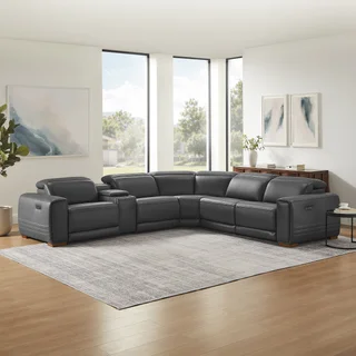 Karson Leather Power CloudZero Reclining Sectional with Power Headrests, Gray