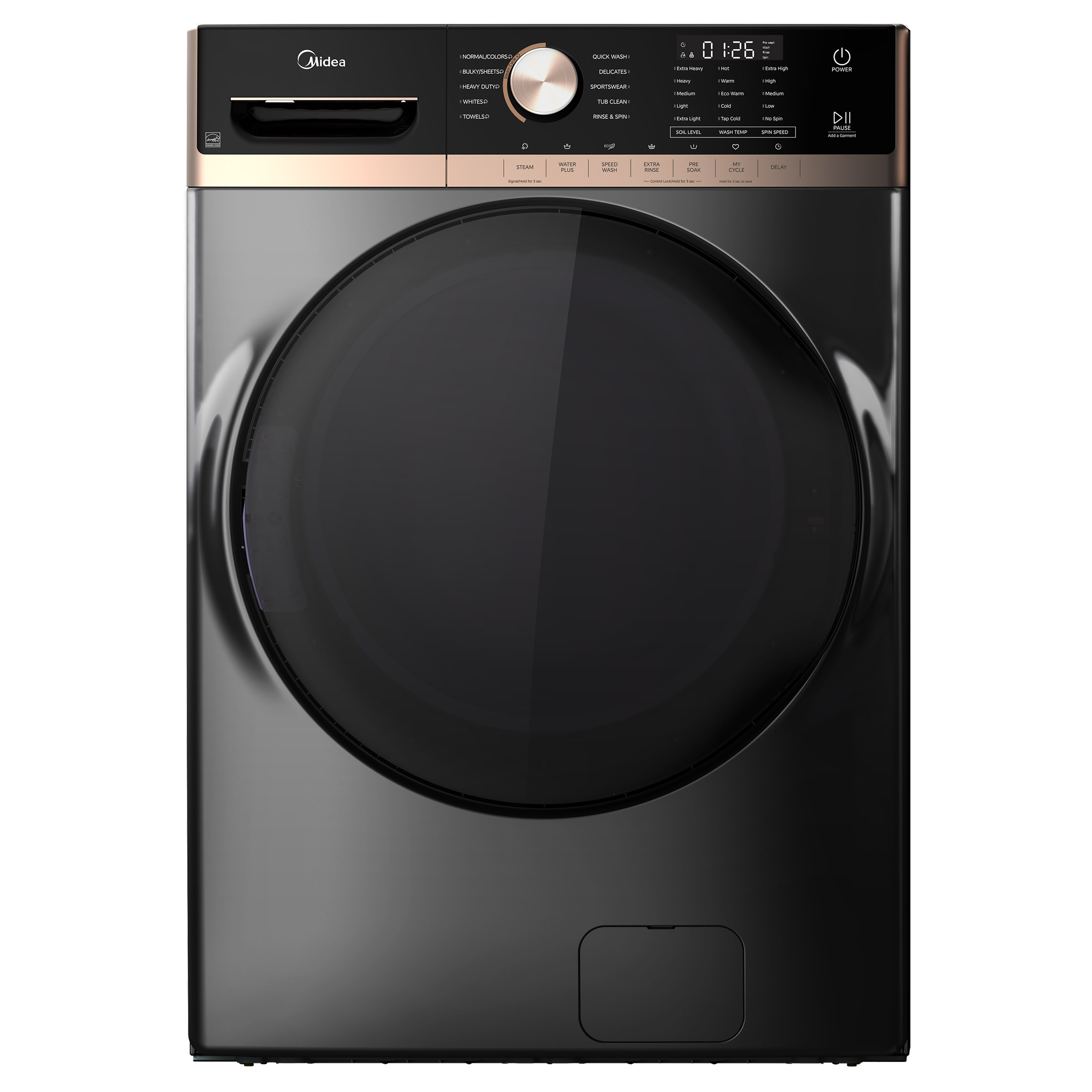Midea 5.2 cu ft. Metallic Grey Front Load Washer with Steam Care