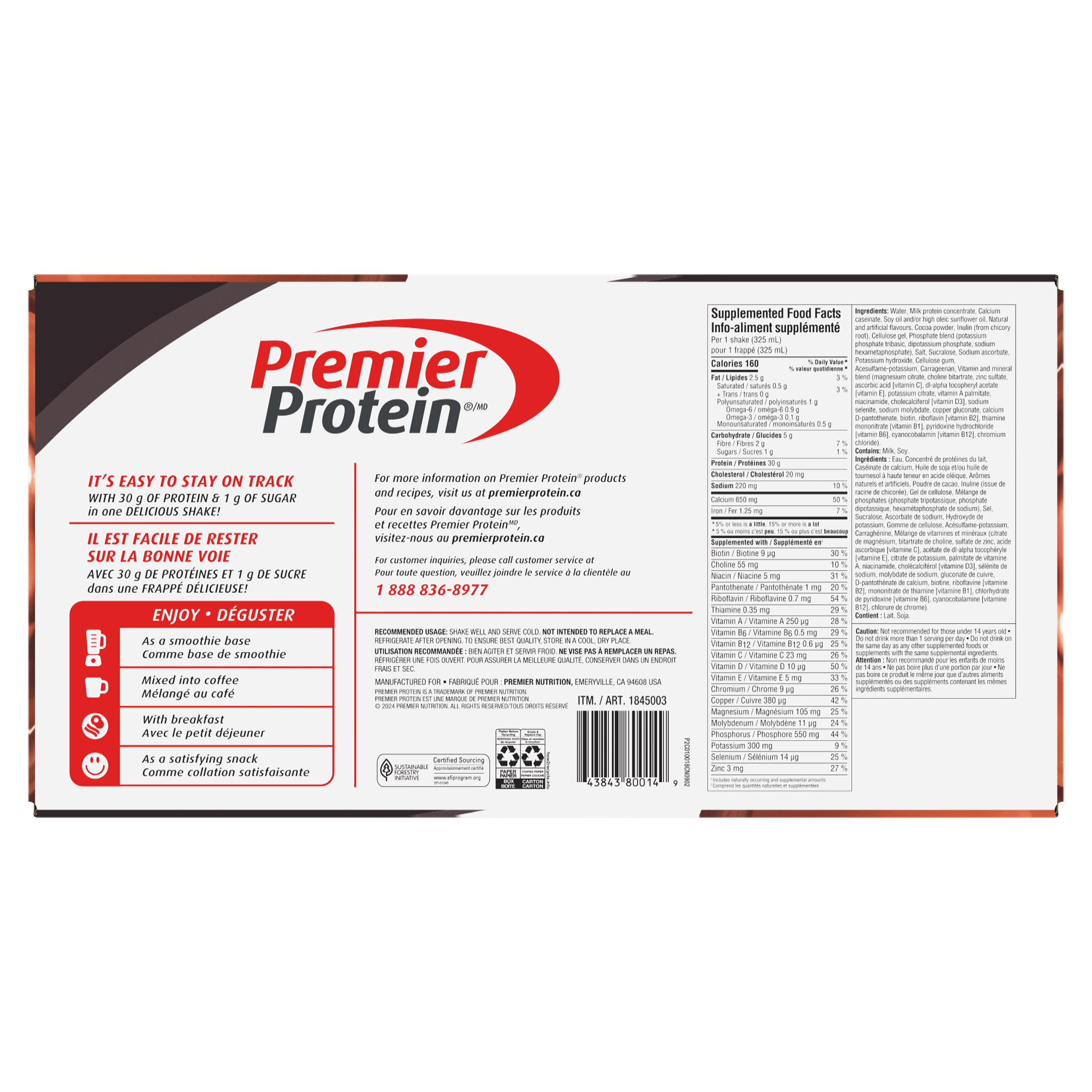 Premier Protein High-protein Cookies and Cream Shake, 18 x 325 mL | Costco