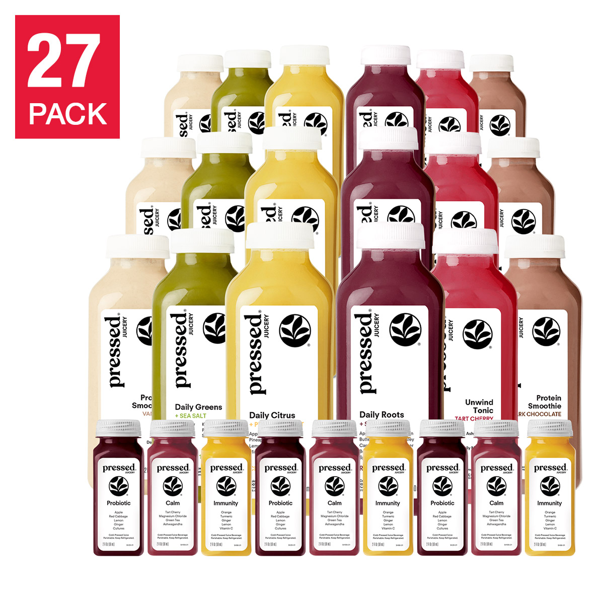 Pressed Juicery 3-day Juice + Protein Cleanse - 27 bottles  18 Juices & 9 Shots