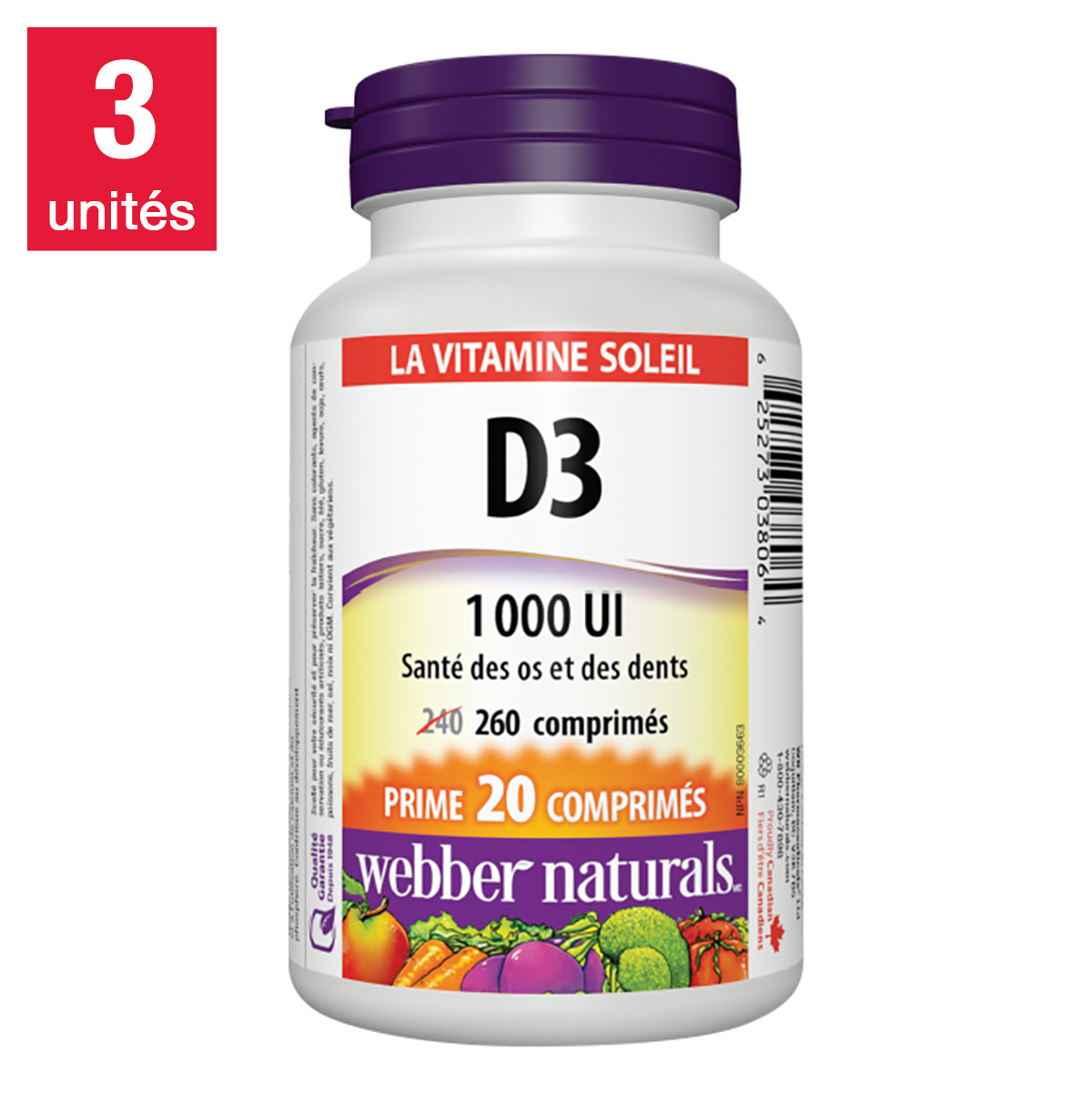 webber naturals Vitamin D 1000 UI -- 3 x 260 comprimés