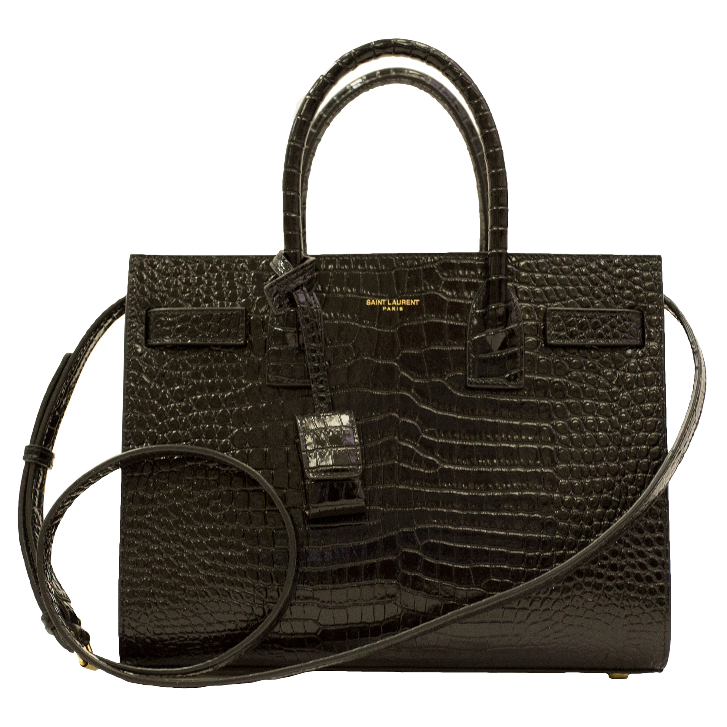 Yves Saint Laurent Baby Sac De Jour Croc Embossed Satchel, Black