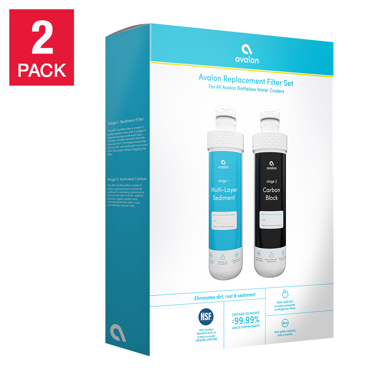 Avalon 2-stage Replacement Filters for Avalon Bottleless Water Coolers, 2-pack