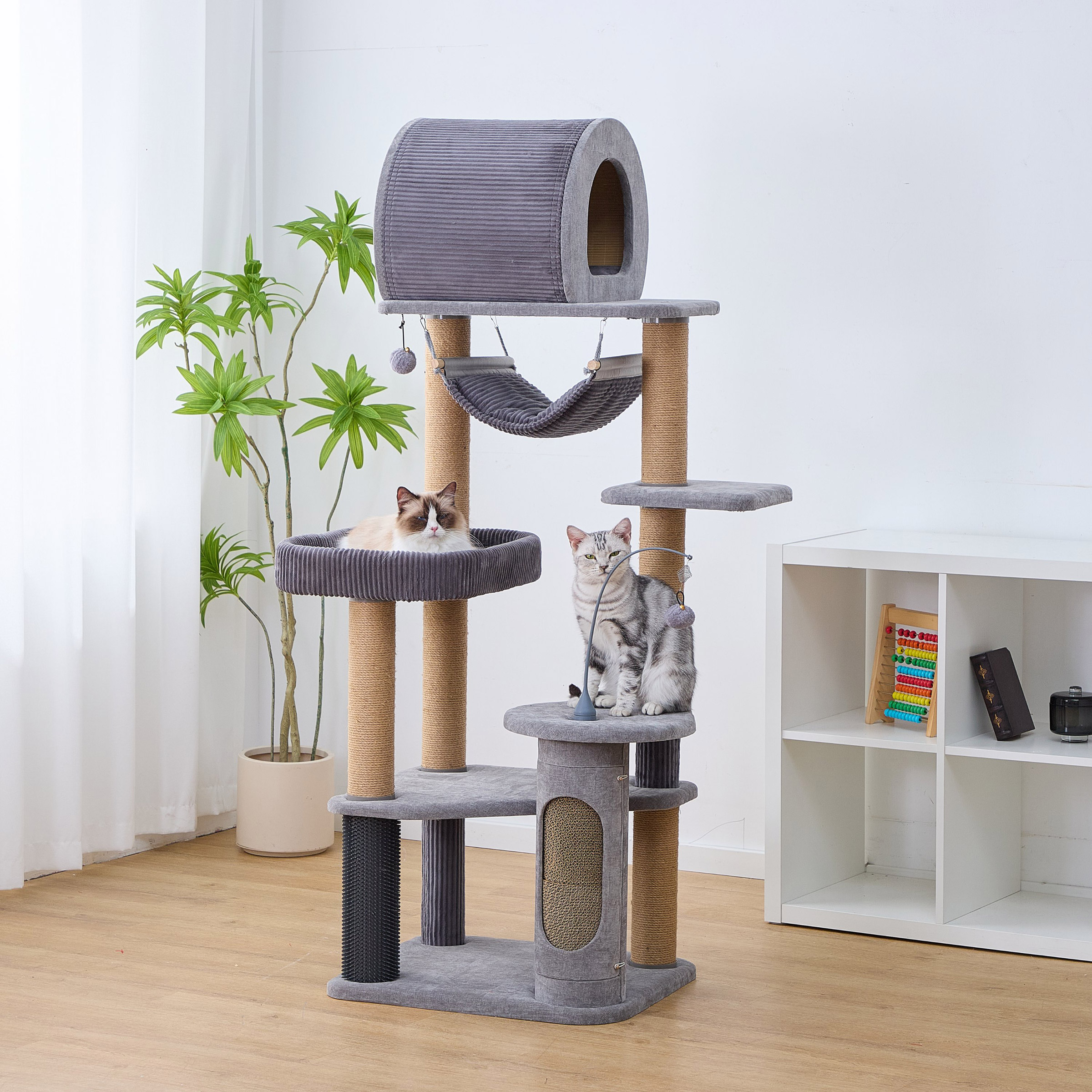 Catry Cascade Cat Tree  With 5 Levels and Condo  Gray