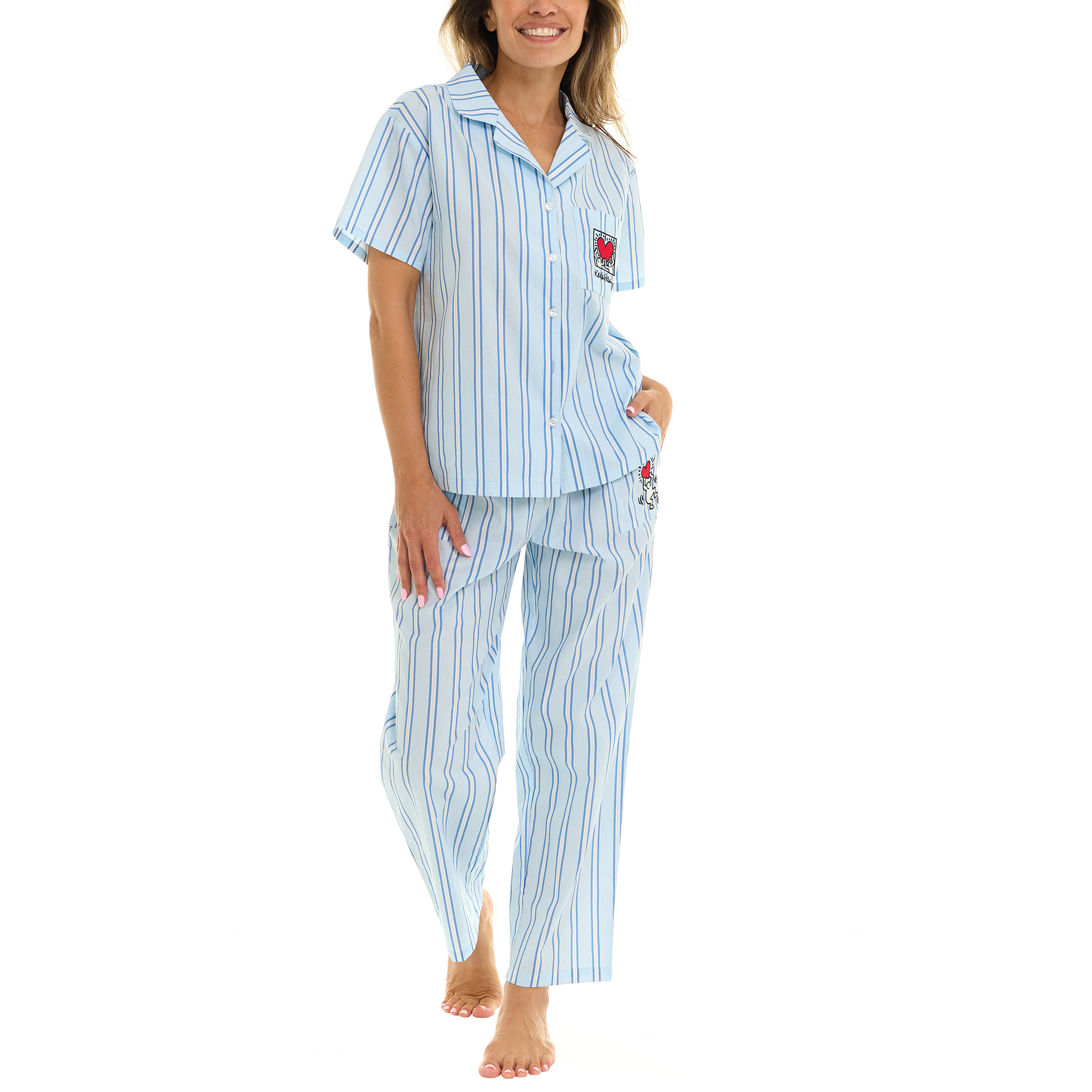 Keith Haring Women's Notch Collar Pajama Set, 2-piece