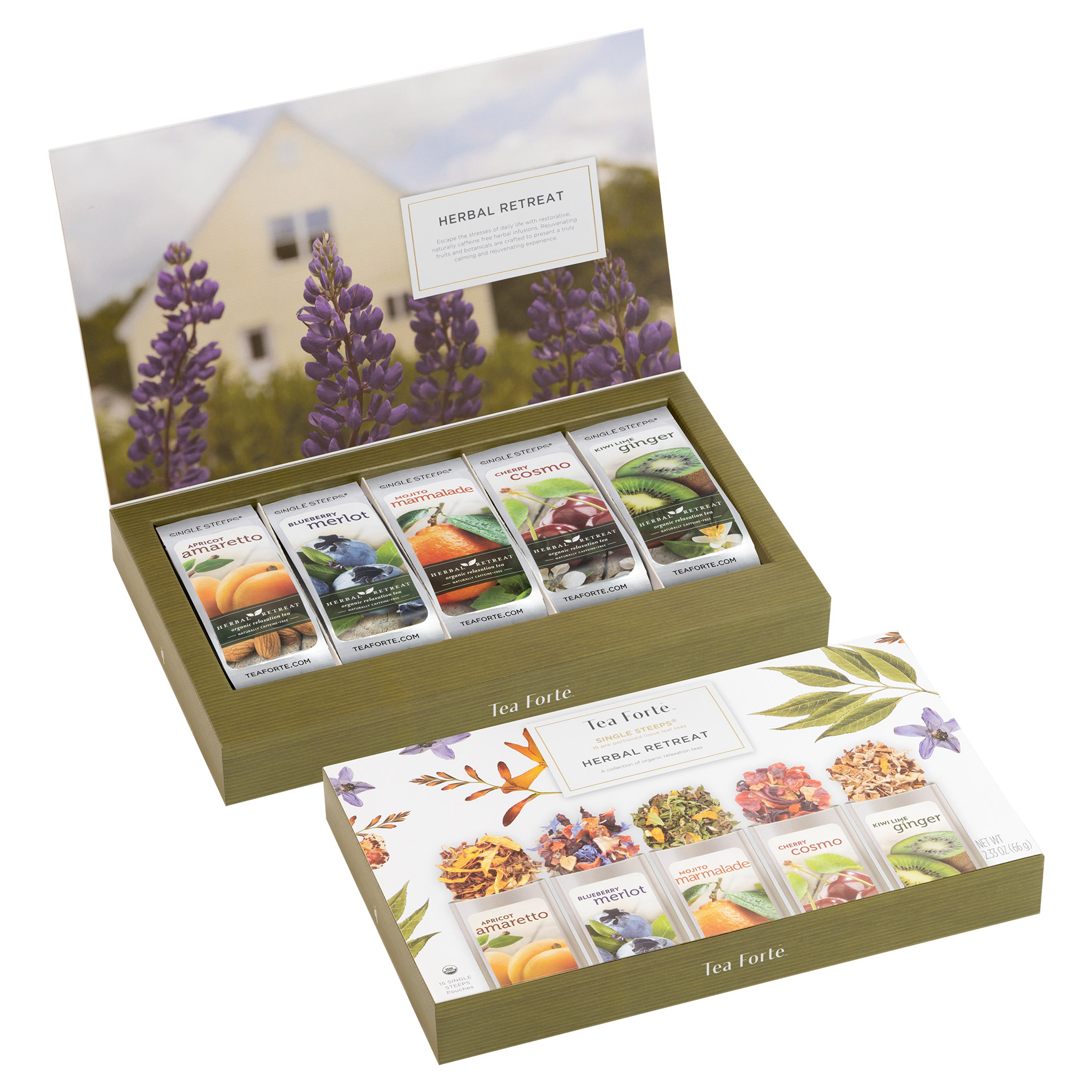 Tea Forte Single Steep Herbal Retreat Tea Bundle with Stone Blue Fiore ...